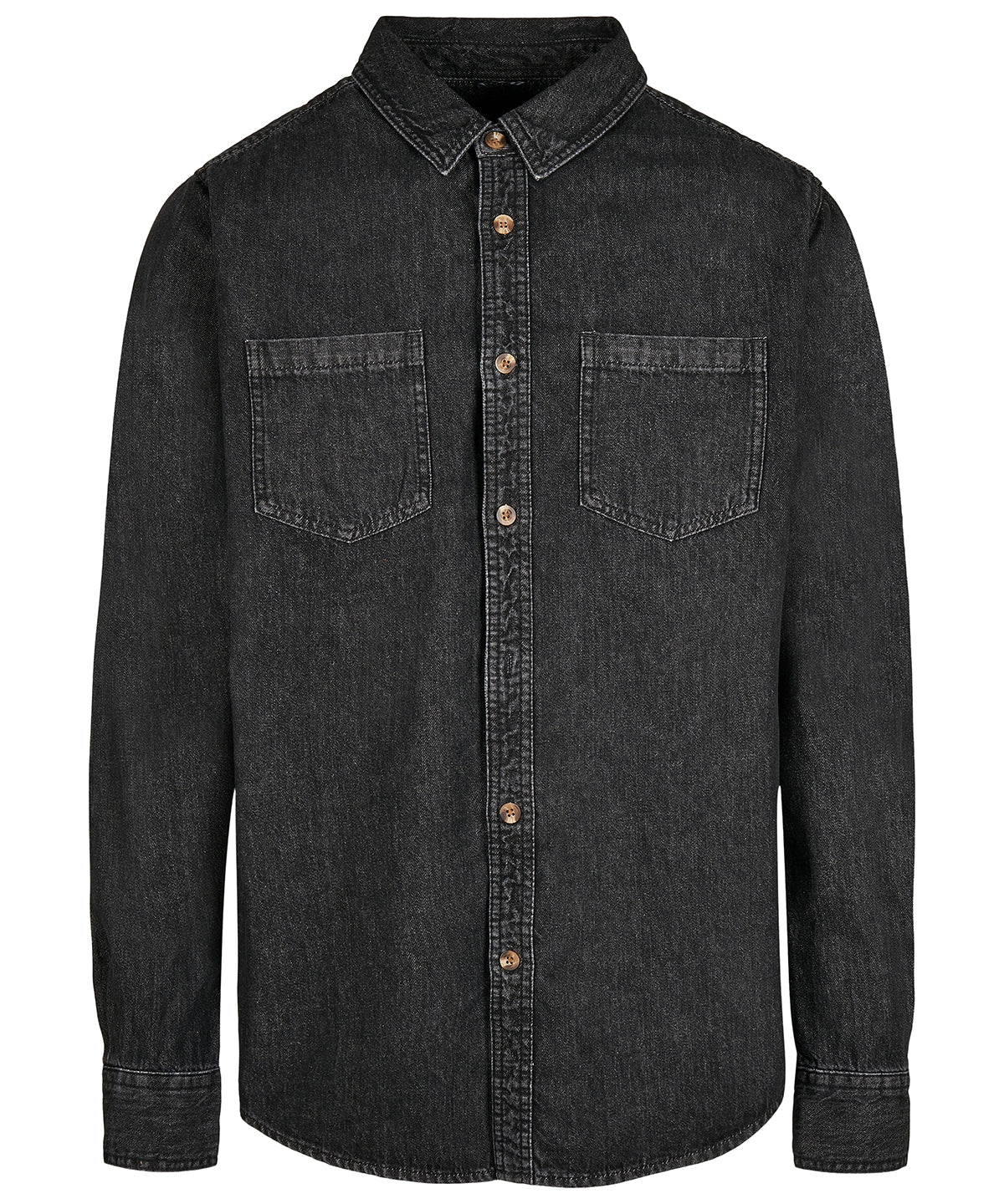 Build Your Brand Denim shirt in Black Washed, front view