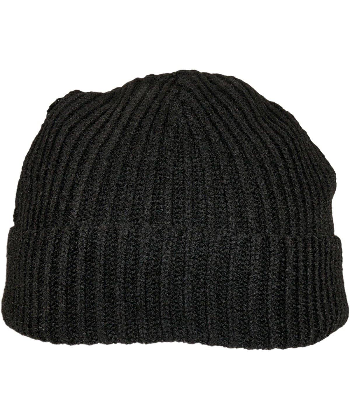 Build Your Brand Recycled yarn fisherman beanie in Black, front view