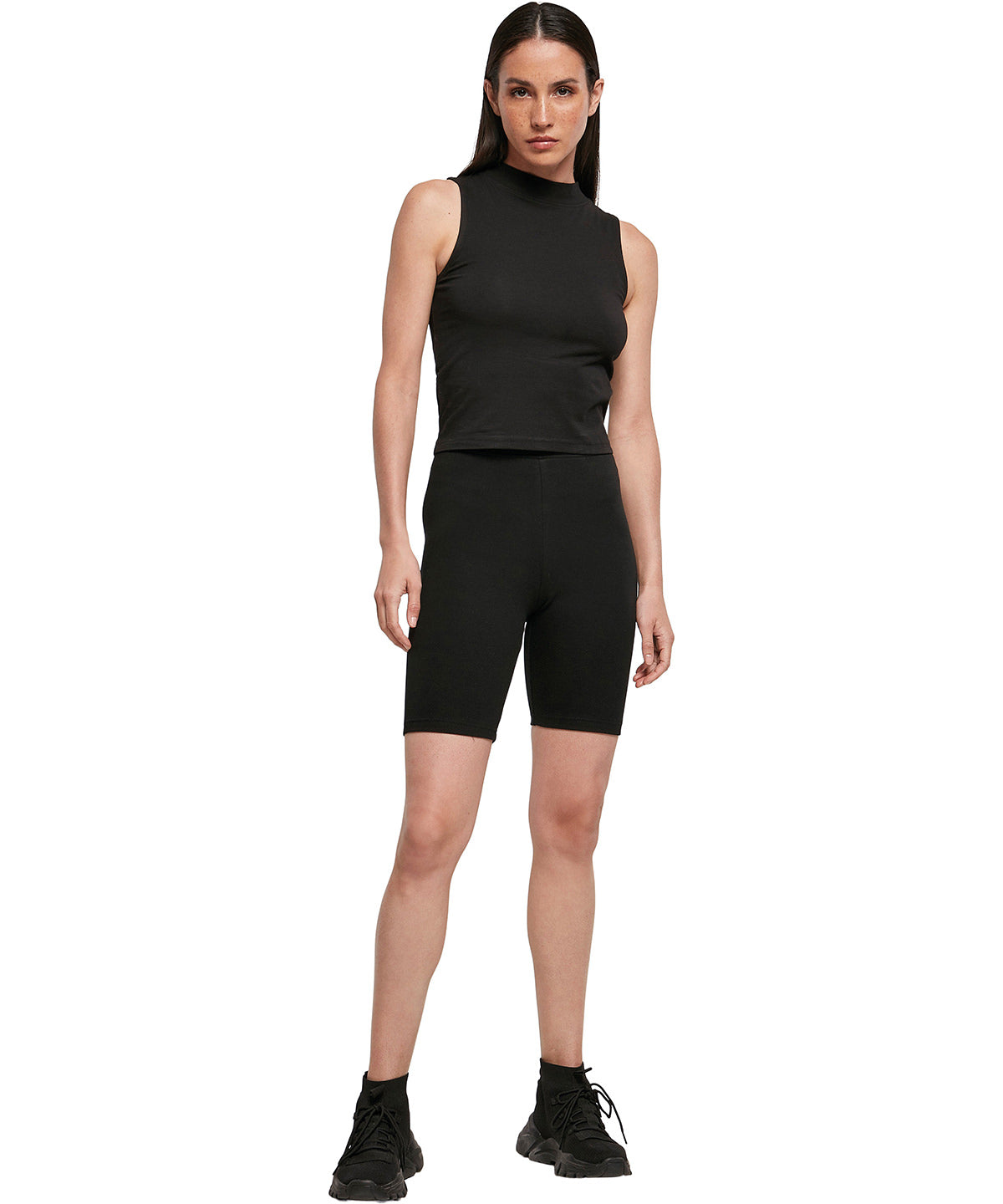 Build Your Brand Women's high waist cycle shorts in Black, lifestyle photo