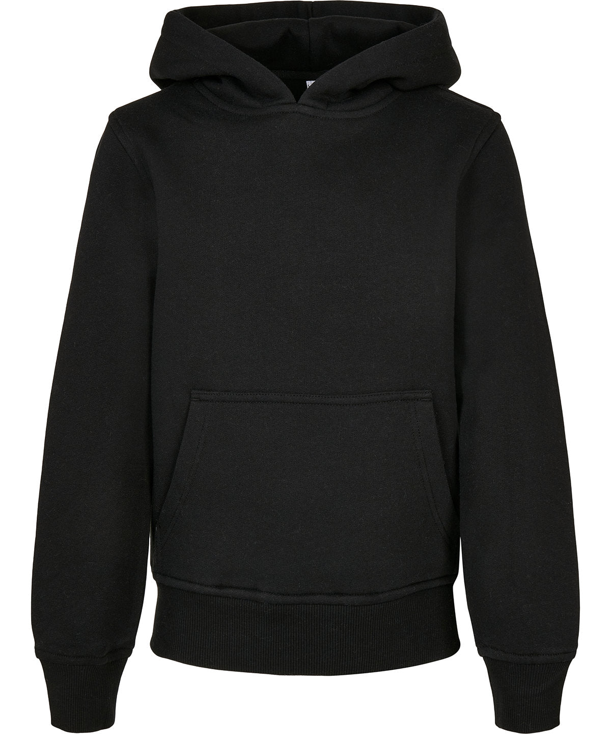 Build Your Brand Organic kids basic hoodie in Black, front view