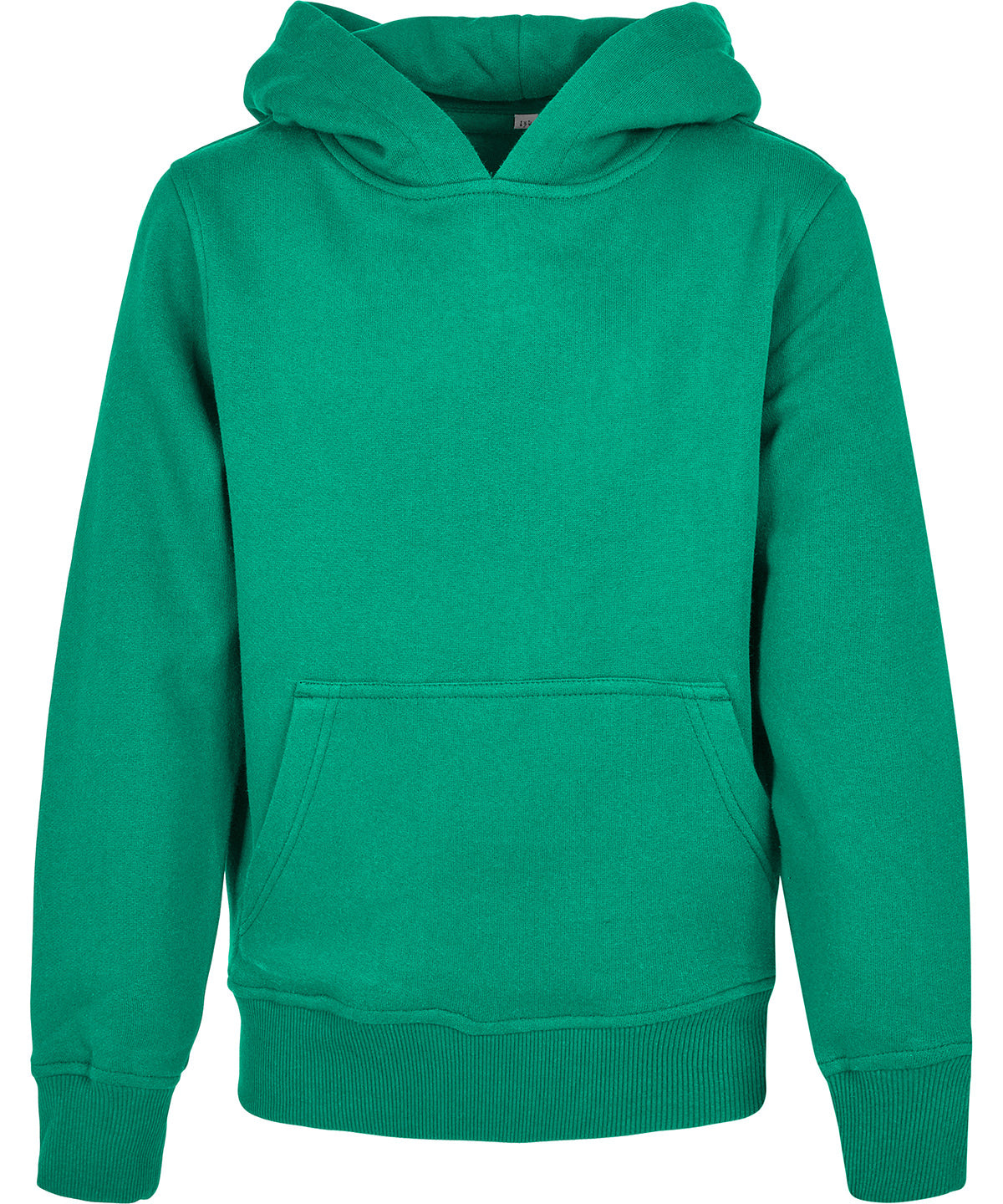 Build Your Brand Organic kids basic hoodie in Grass Green, front view