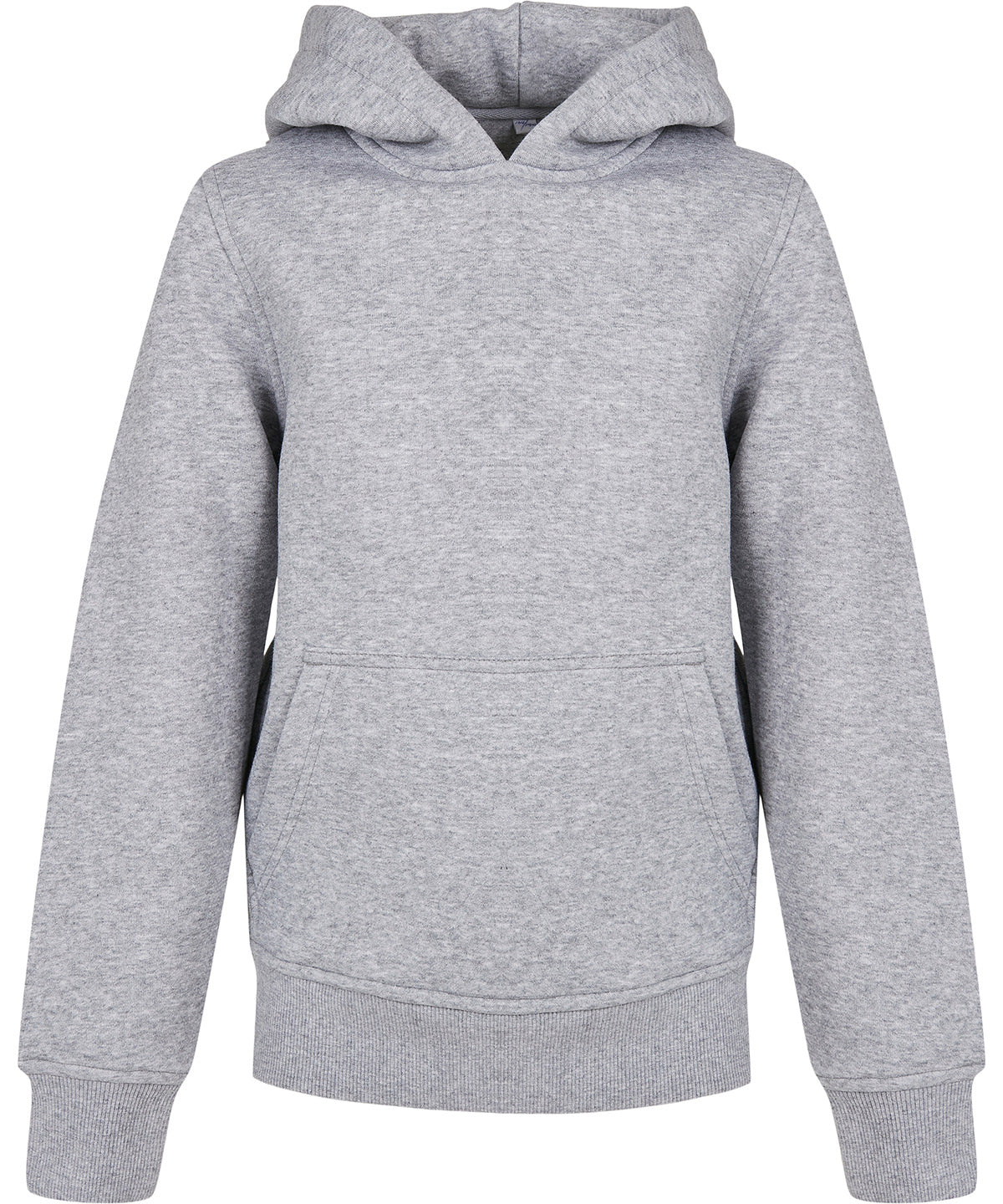 Build Your Brand Organic kids basic hoodie in Heather Grey, front view