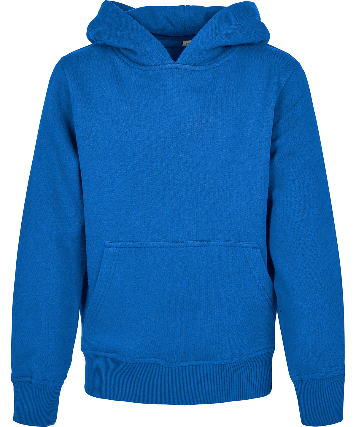 Build Your Brand Organic kids basic hoodie in Intense Blue, front view
