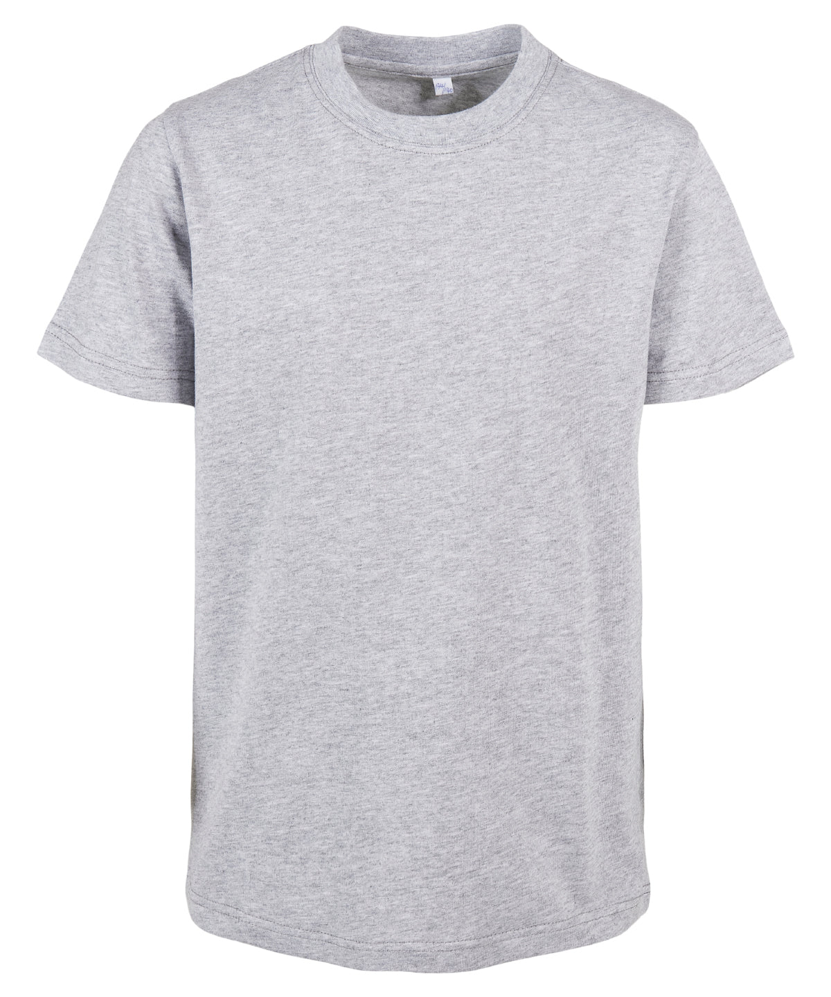 Build Your Brand Organic kids basic tee in Heather Grey, front view