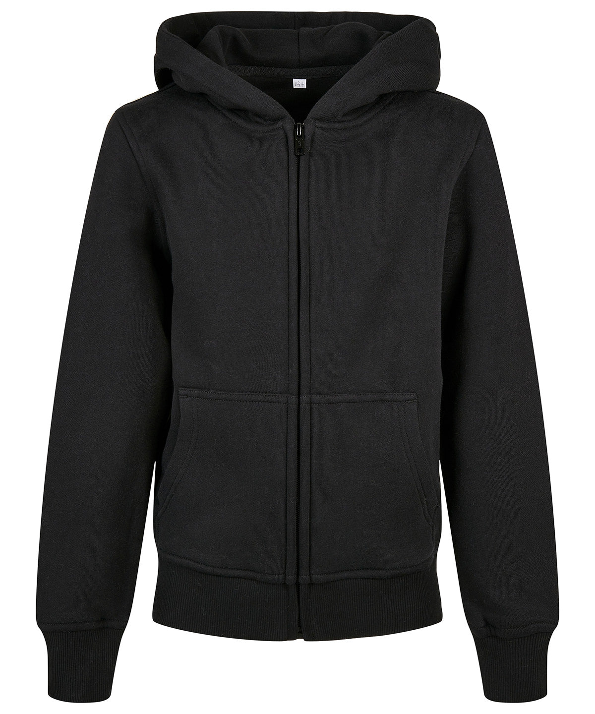 Build Your Brand Organic kids basic zip hoodie in Black, front view