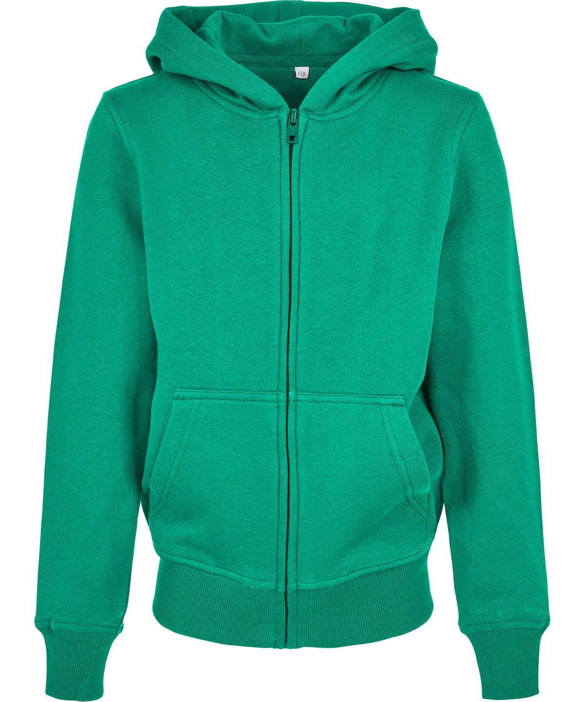 Build Your Brand Organic kids basic zip hoodie in Grass Green, front view