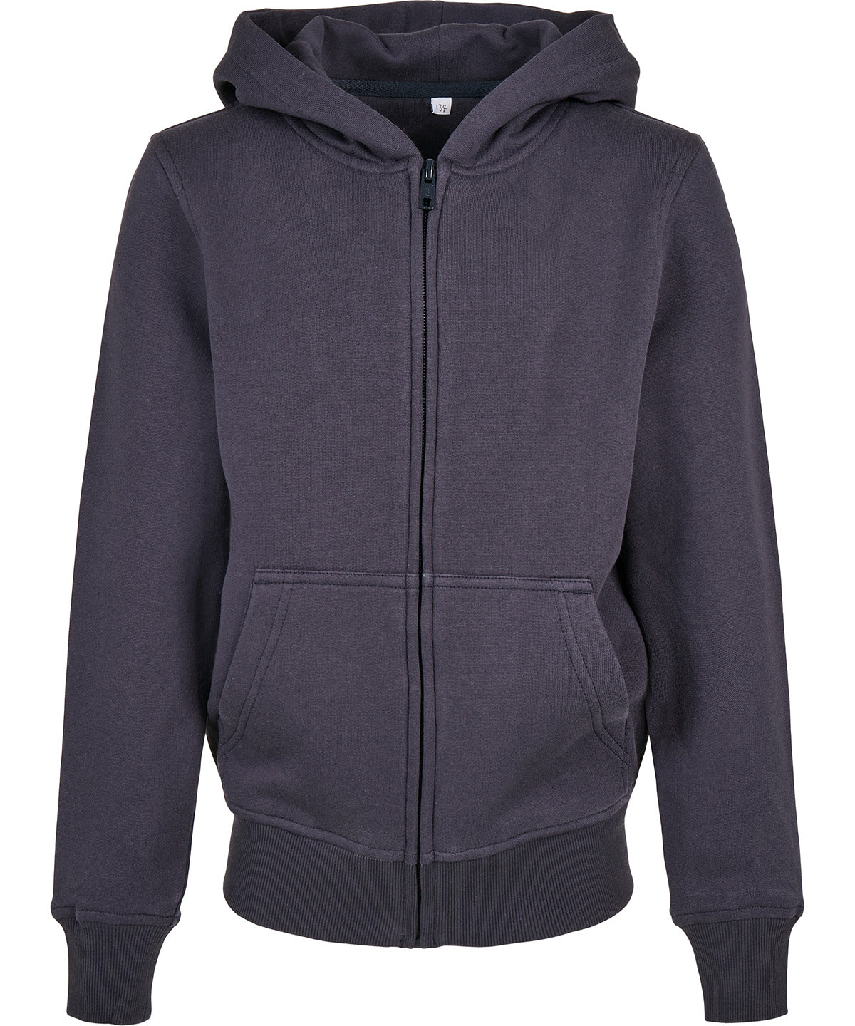 Build Your Brand Organic kids basic zip hoodie in Navy, front view