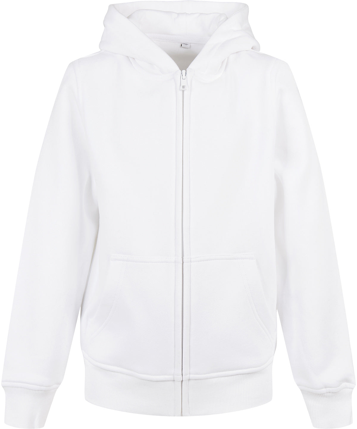 Build Your Brand Organic kids basic zip hoodie in White, front view