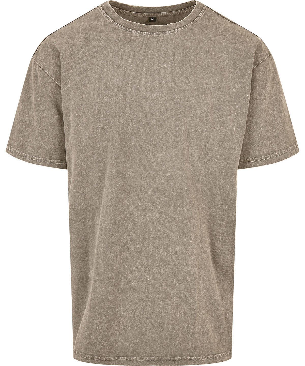 Build Your Brand Acid washed heavy oversized tee in Dark Khaki, front view