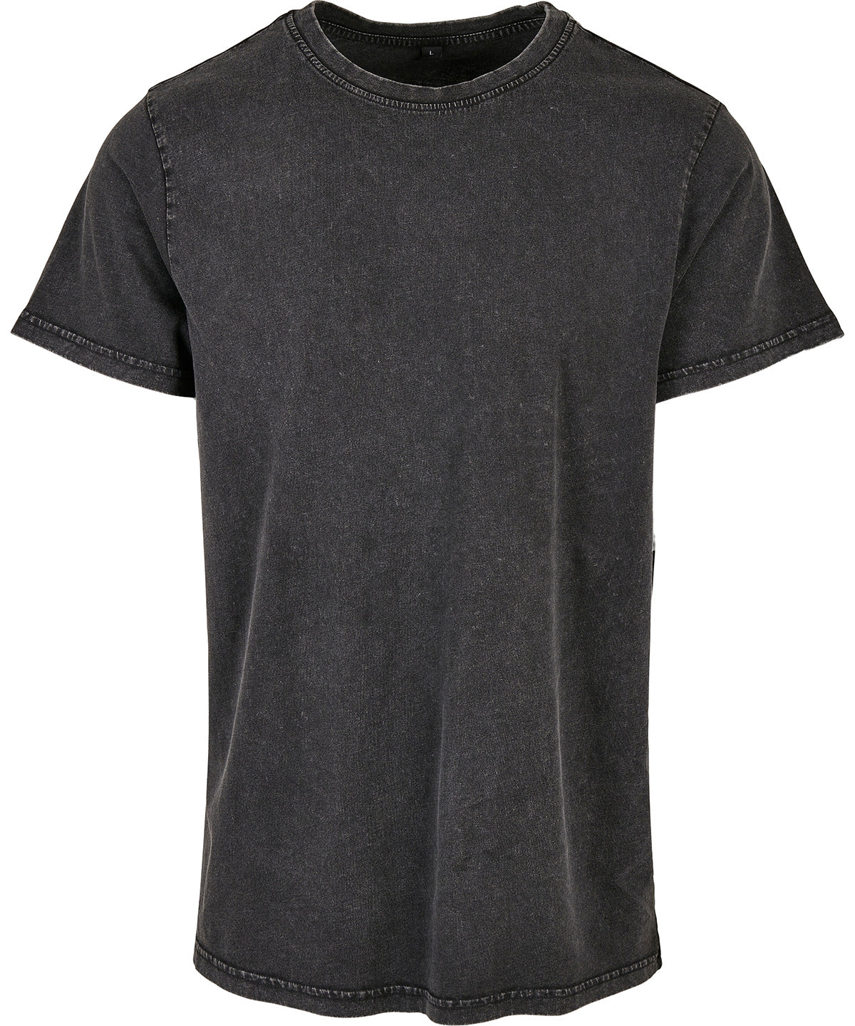 Build Your Brand Acid washed round neck tee in Black, front view