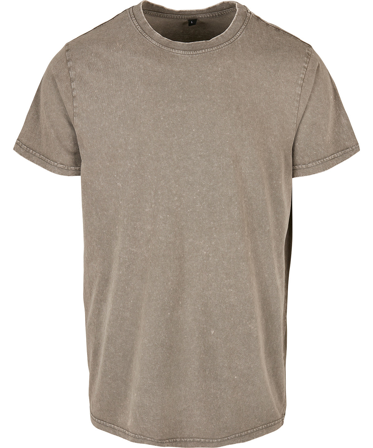 Build Your Brand Acid washed round neck tee in Dark Khaki, front view