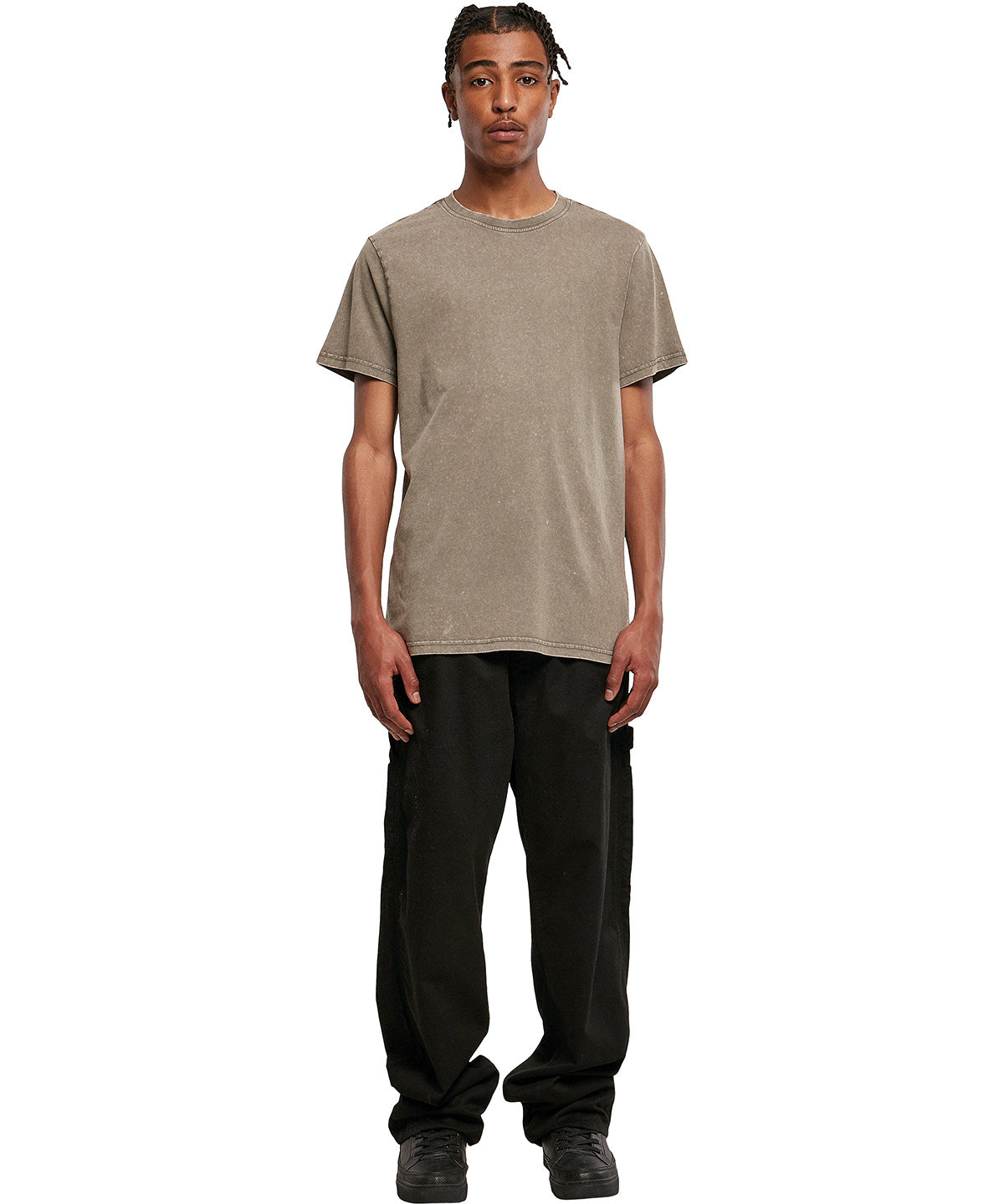 Build Your Brand Acid washed round neck tee, lifestyle photo
