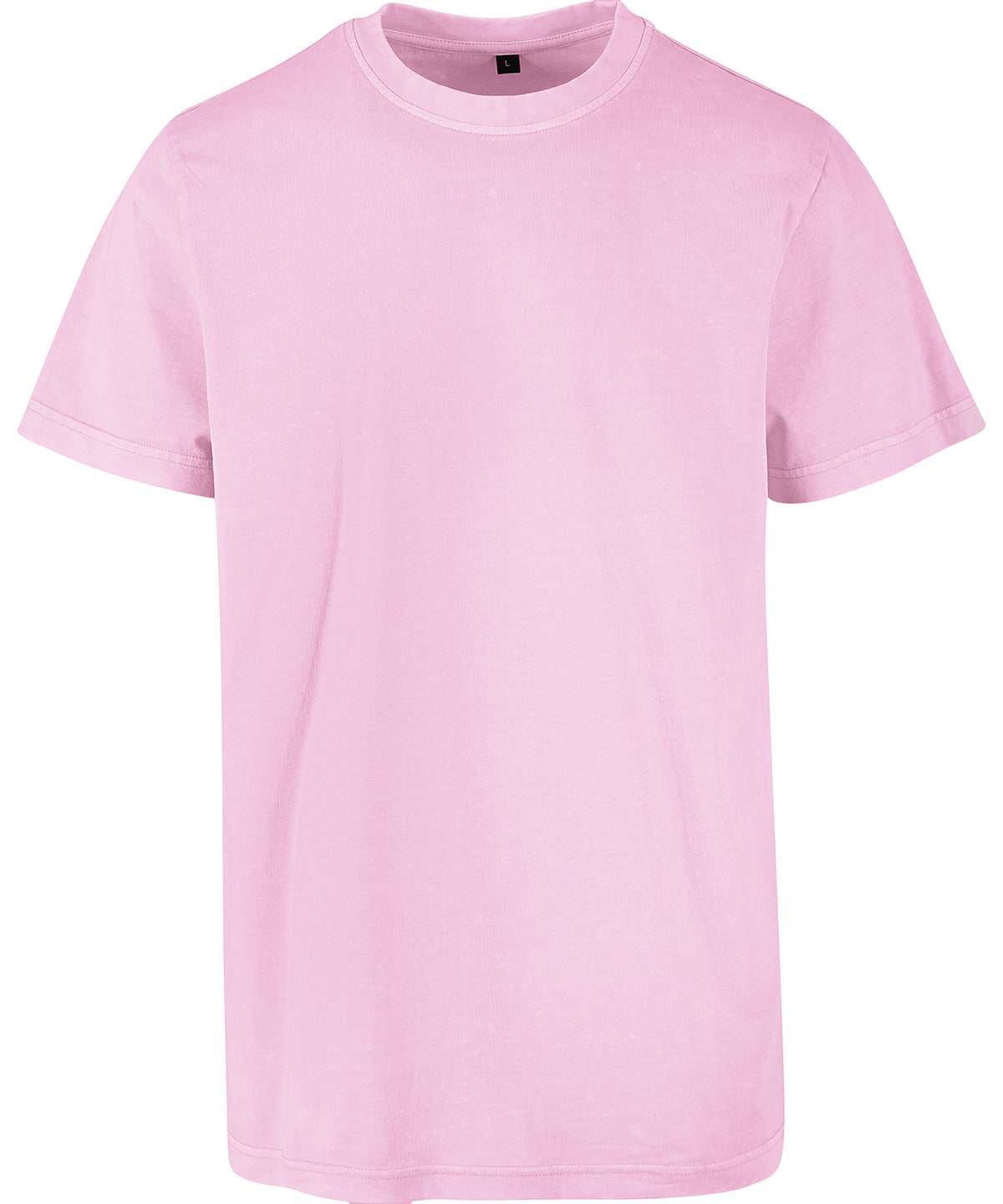 Build Your Brand Acid washed round neck tee in Soft Pink, front view