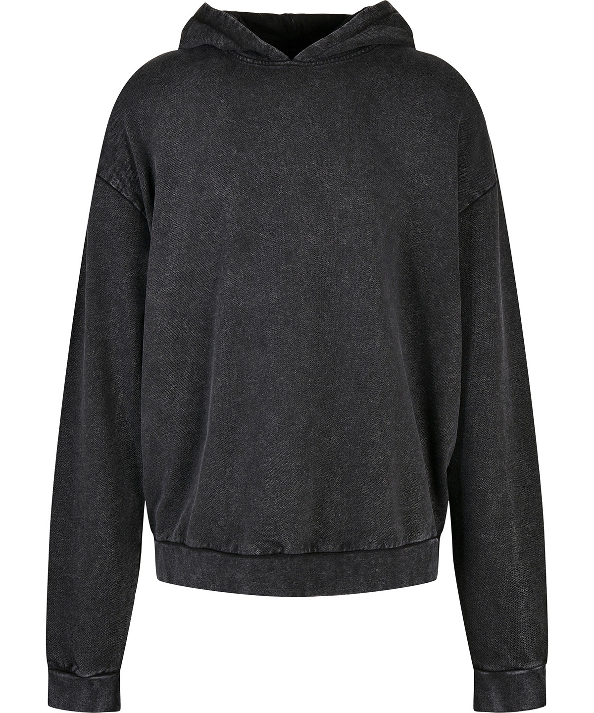 Build Your Brand Acid washed oversize hoodie in Black, front view