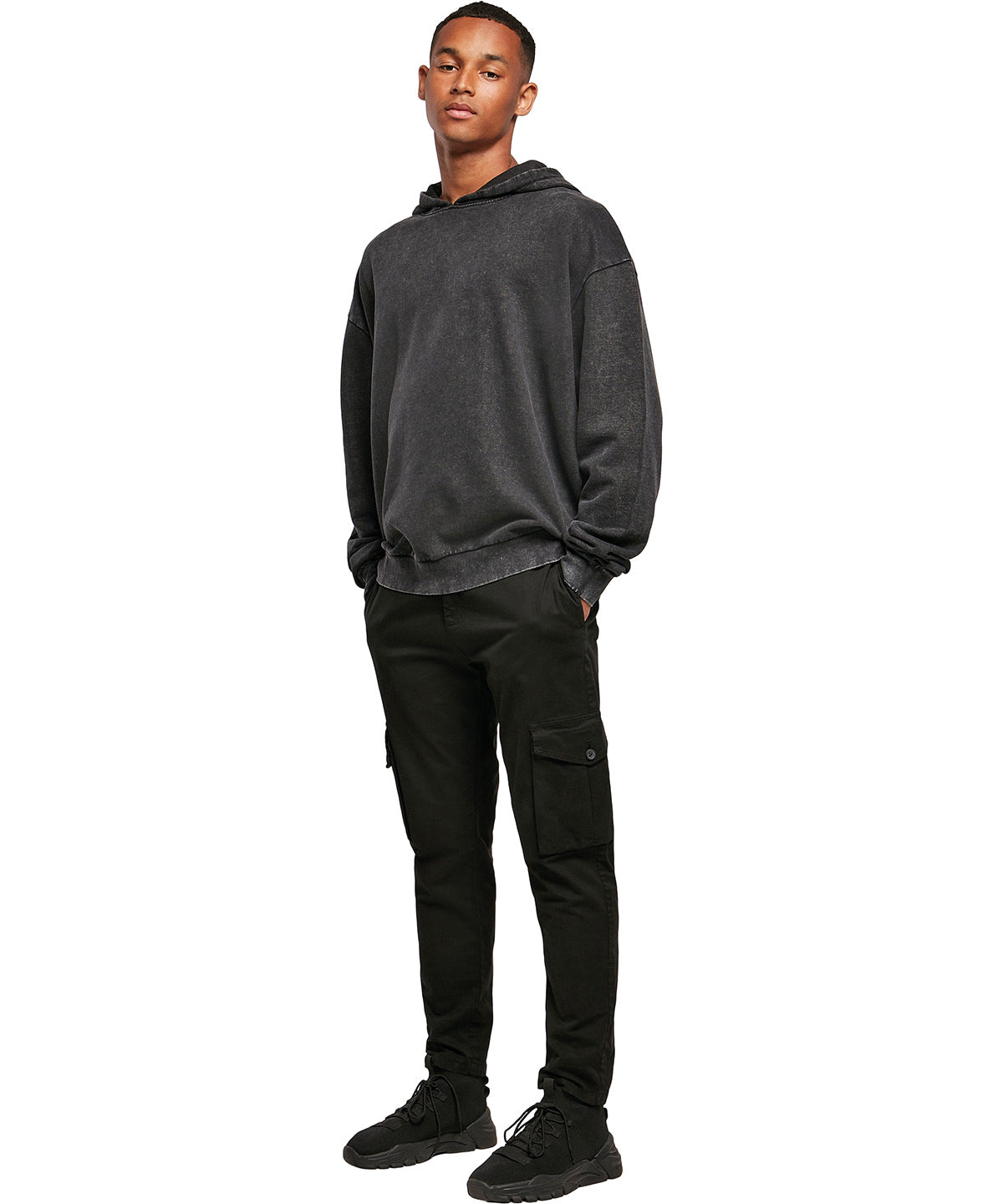 Build Your Brand Acid washed oversize hoodie, lifestyle photo