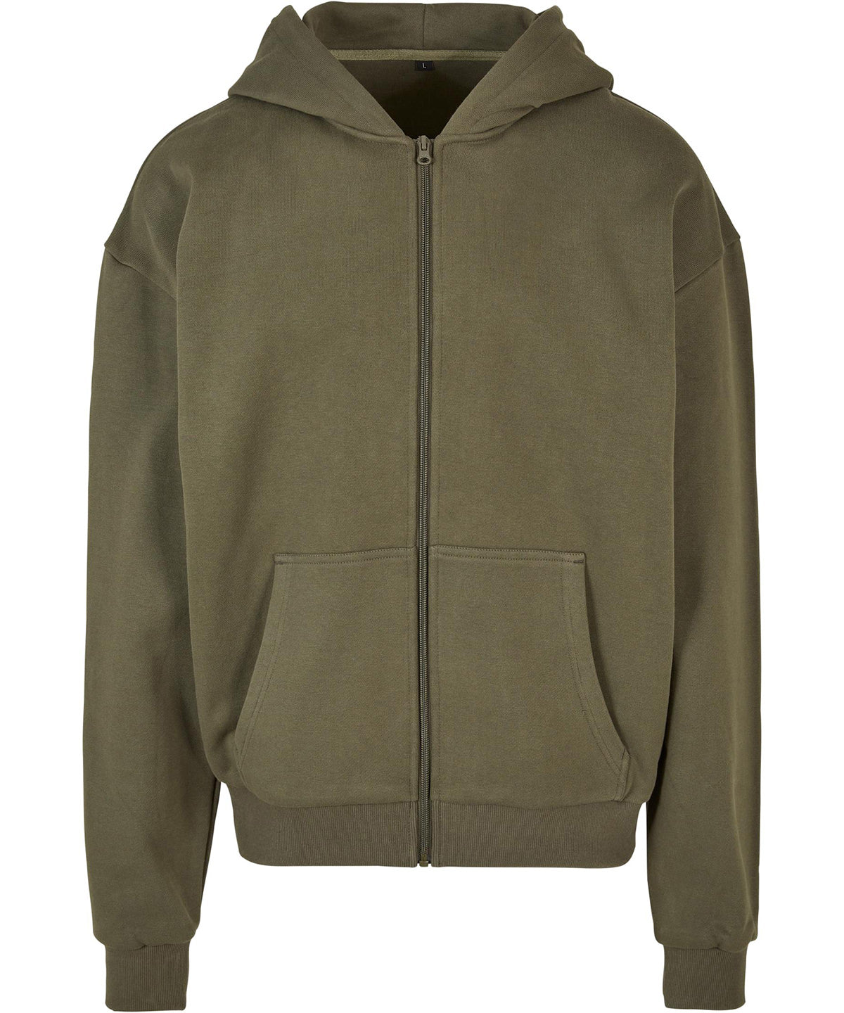 Build Your Brand Ultra heavy zip hoodie in Olive, front view