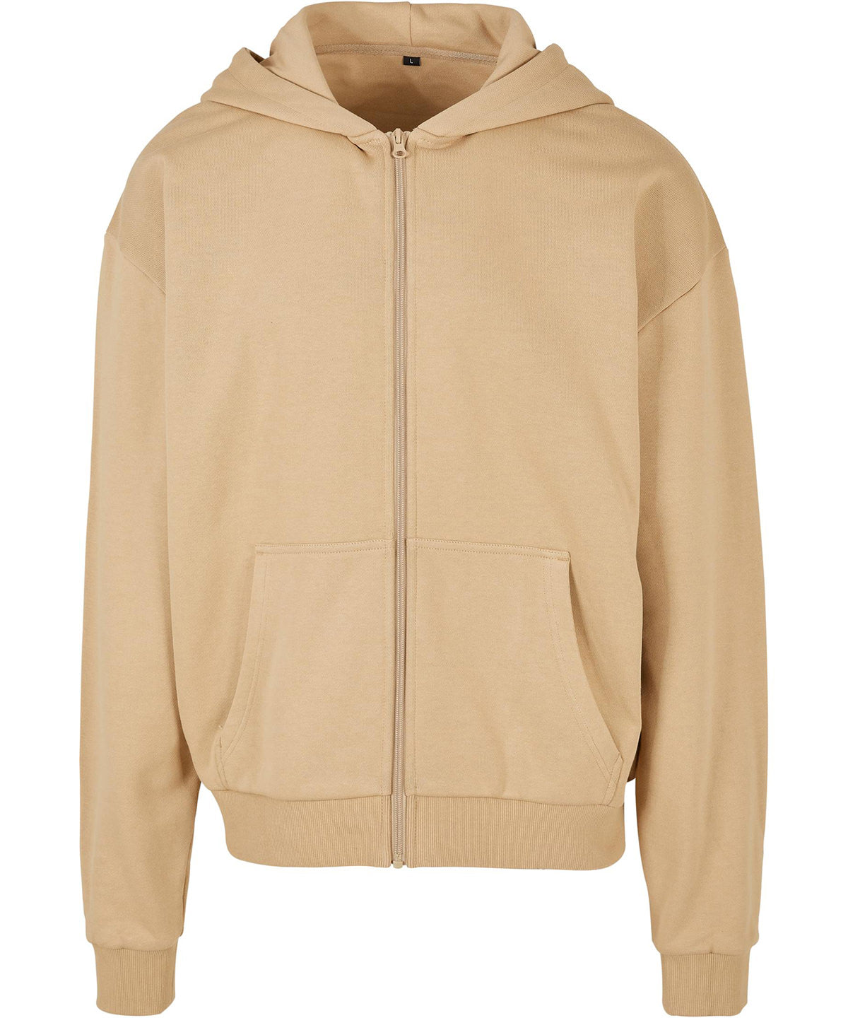 Build Your Brand Ultra heavy zip hoodie in Union Beige, front view