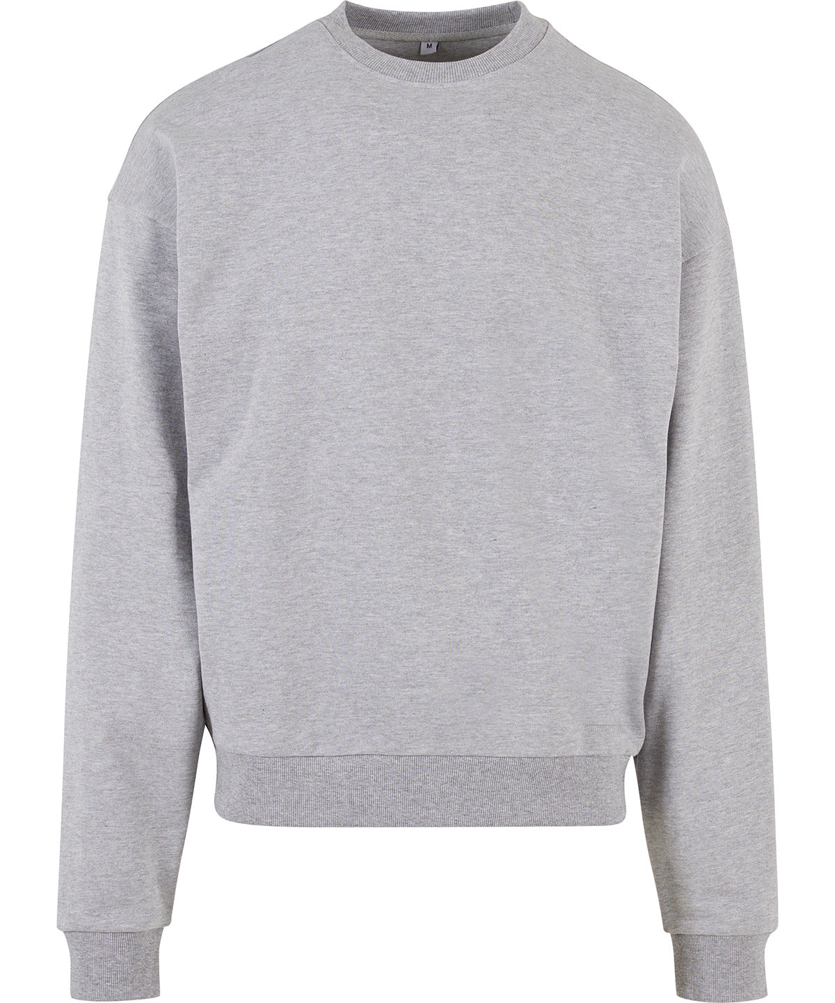 Build Your Brand Ultra-heavy cotton crew neck in Heather Grey, front view