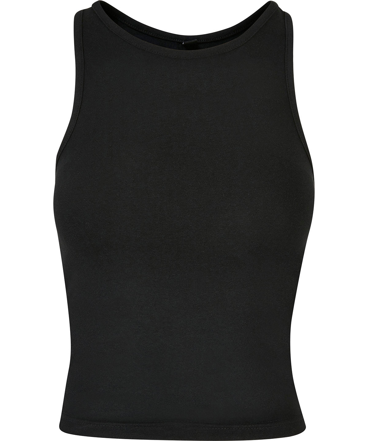 Build Your Brand Women’s racerback top in Black, front view