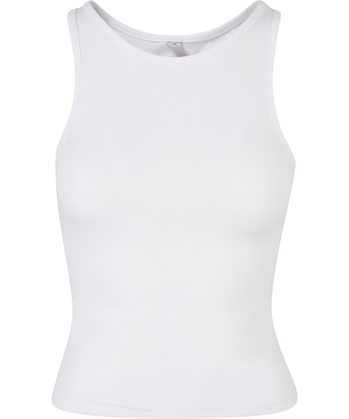 Build Your Brand Women’s racerback top in White, front view