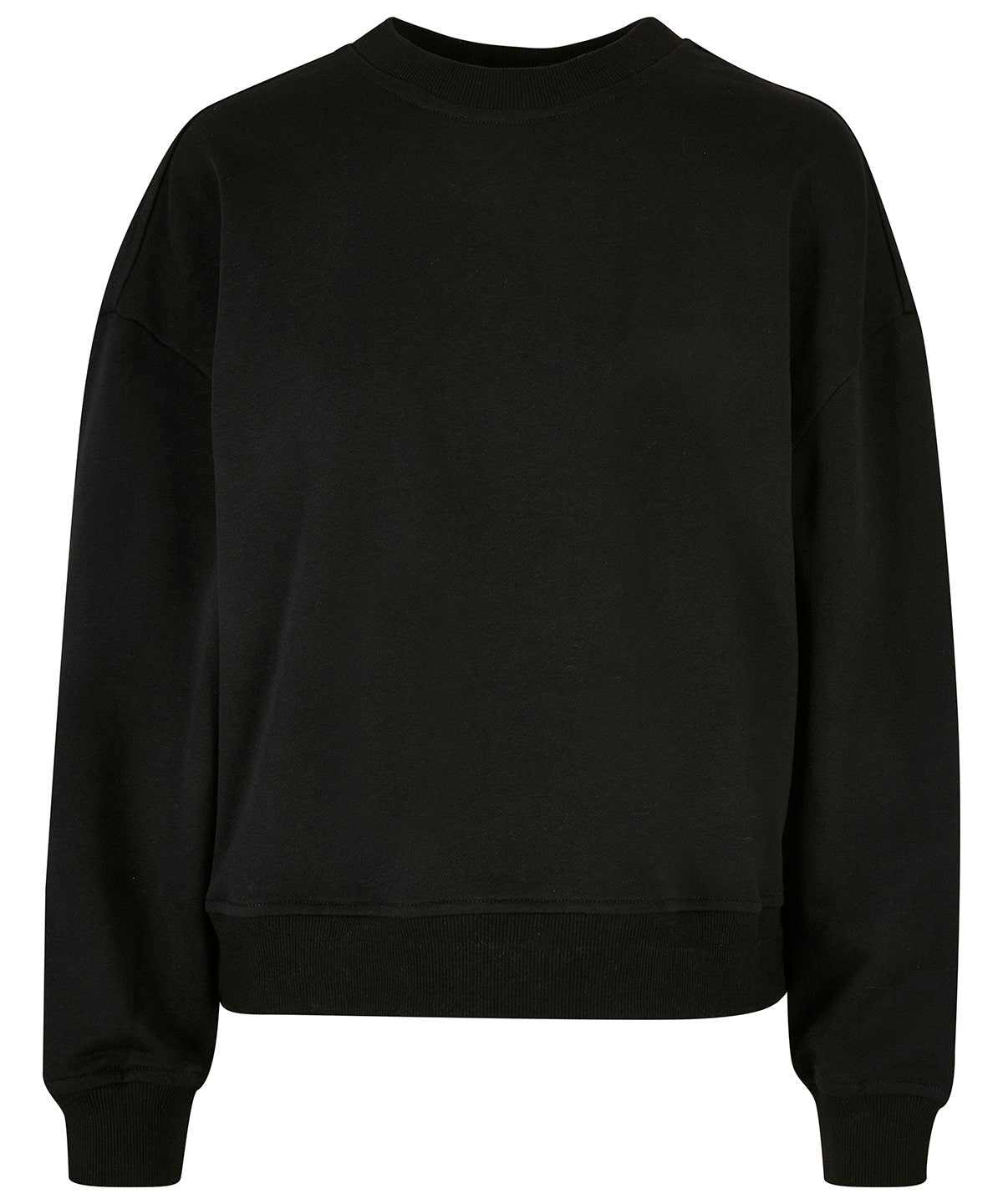 Build Your Brand Women’s oversized crew neck sweatshirt in Black, front view