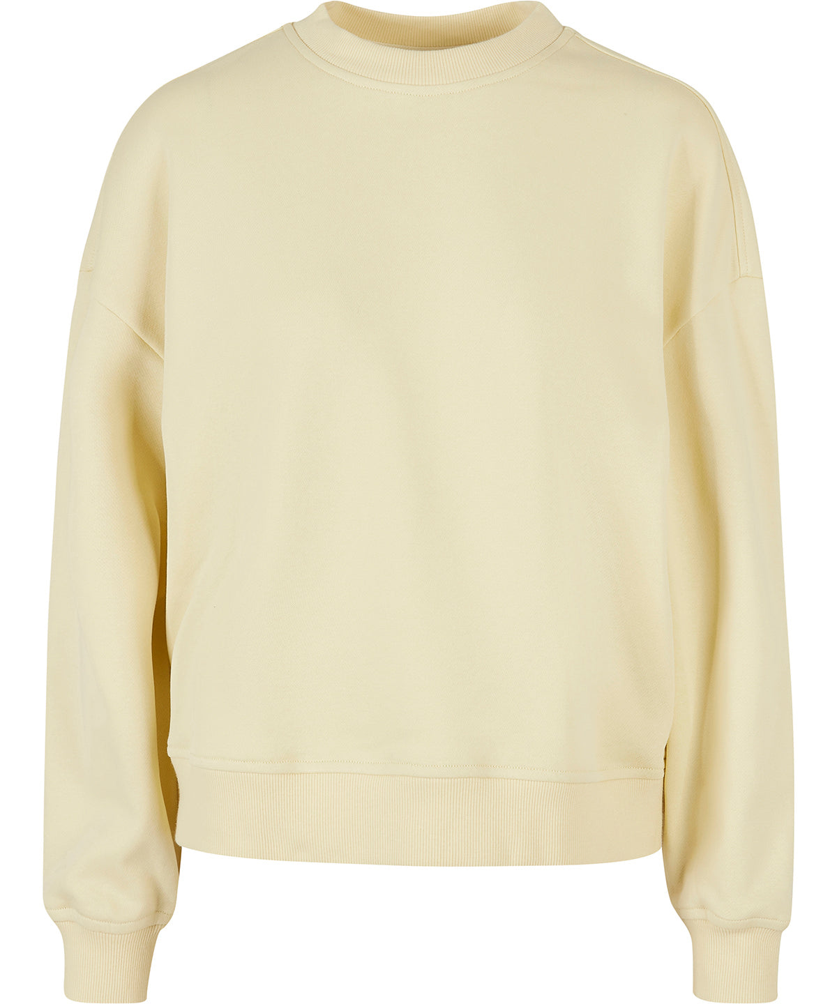 Build Your Brand Women’s oversized crew neck sweatshirt in Soft Yellow, front view