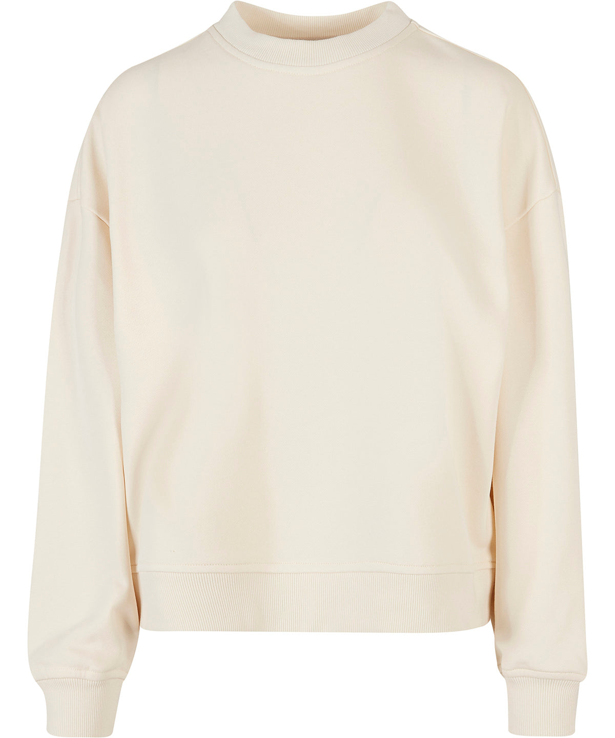 Build Your Brand Women’s oversized crew neck sweatshirt in White Sand, front view