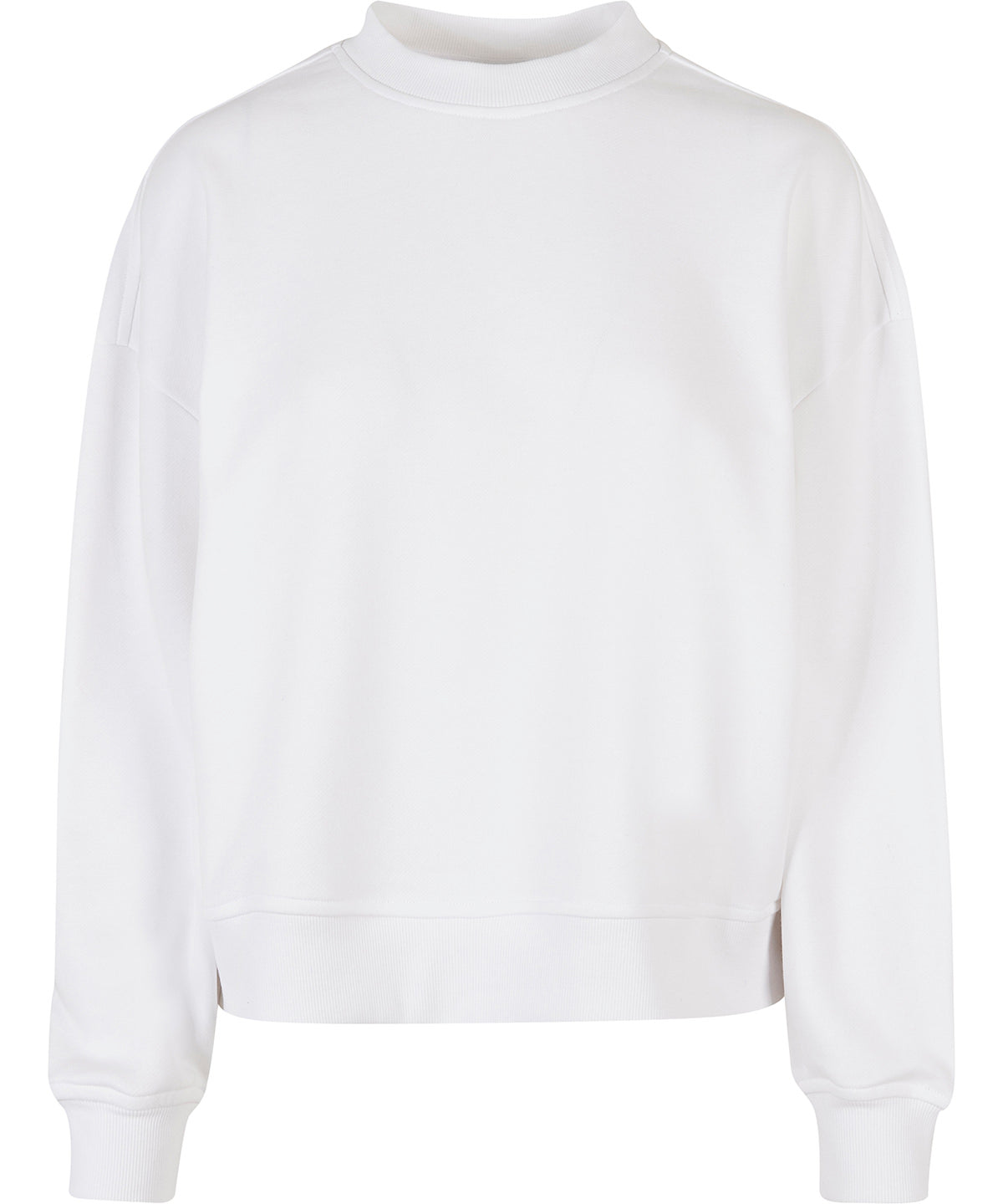Build Your Brand Women’s oversized crew neck sweatshirt in White, front view