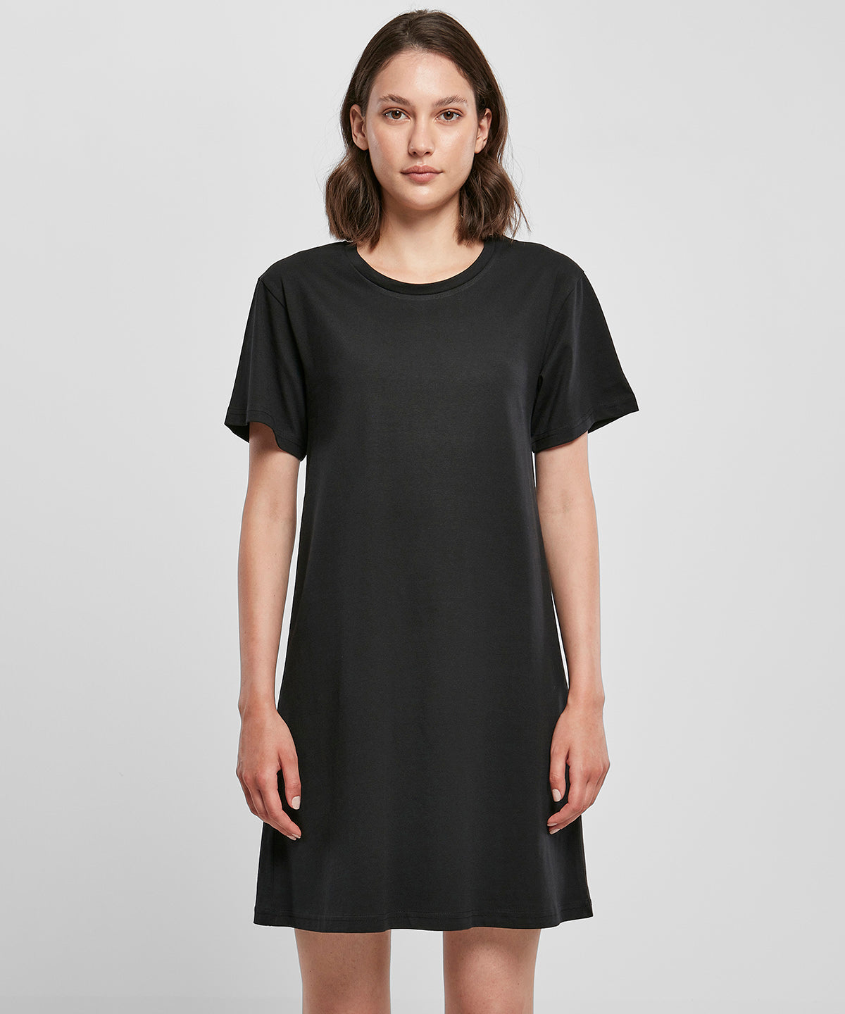 Build Your Brand Women’s tee dress, lifestyle photo