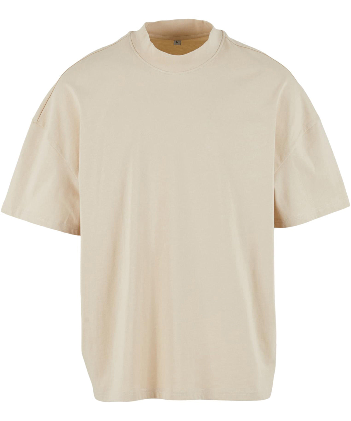 Build Your Brand Oversized mock neck tee in Sand, front view