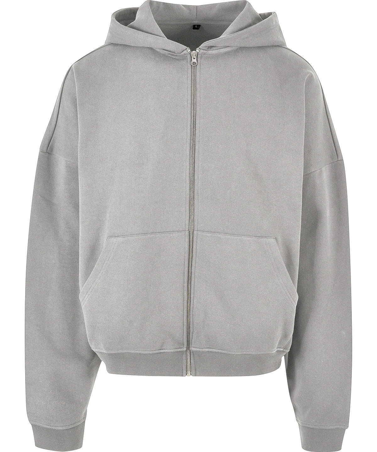 Build Your Brand 90s zip hoodie in Heather Grey, front view