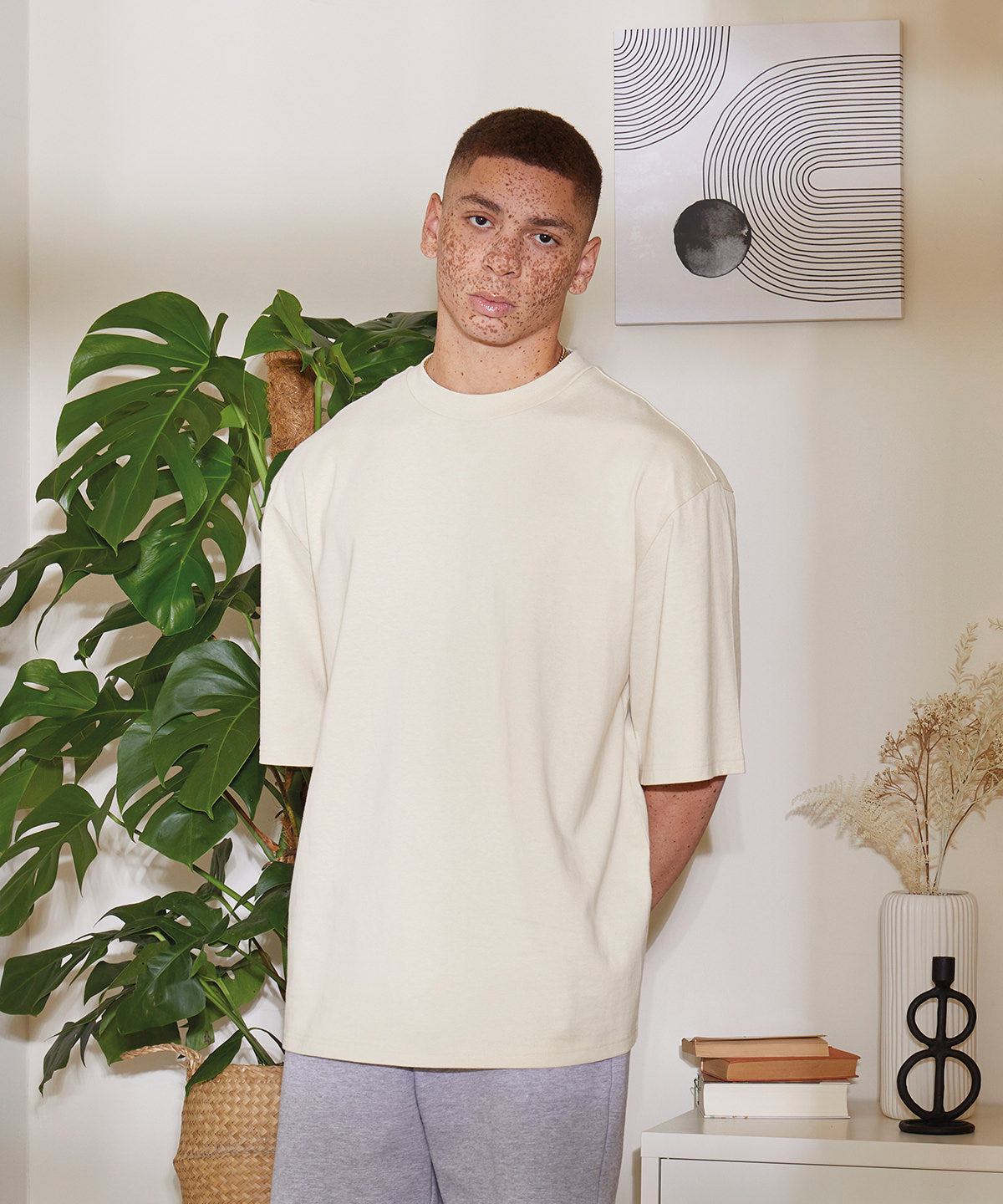 Build Your Brand Oversized sleeve tee, lifestyle photo