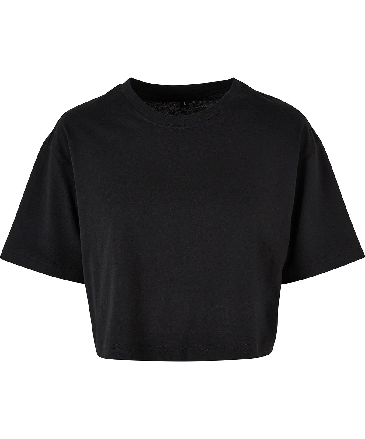 Build Your Brand Women’s short oversized tee in Black, front view