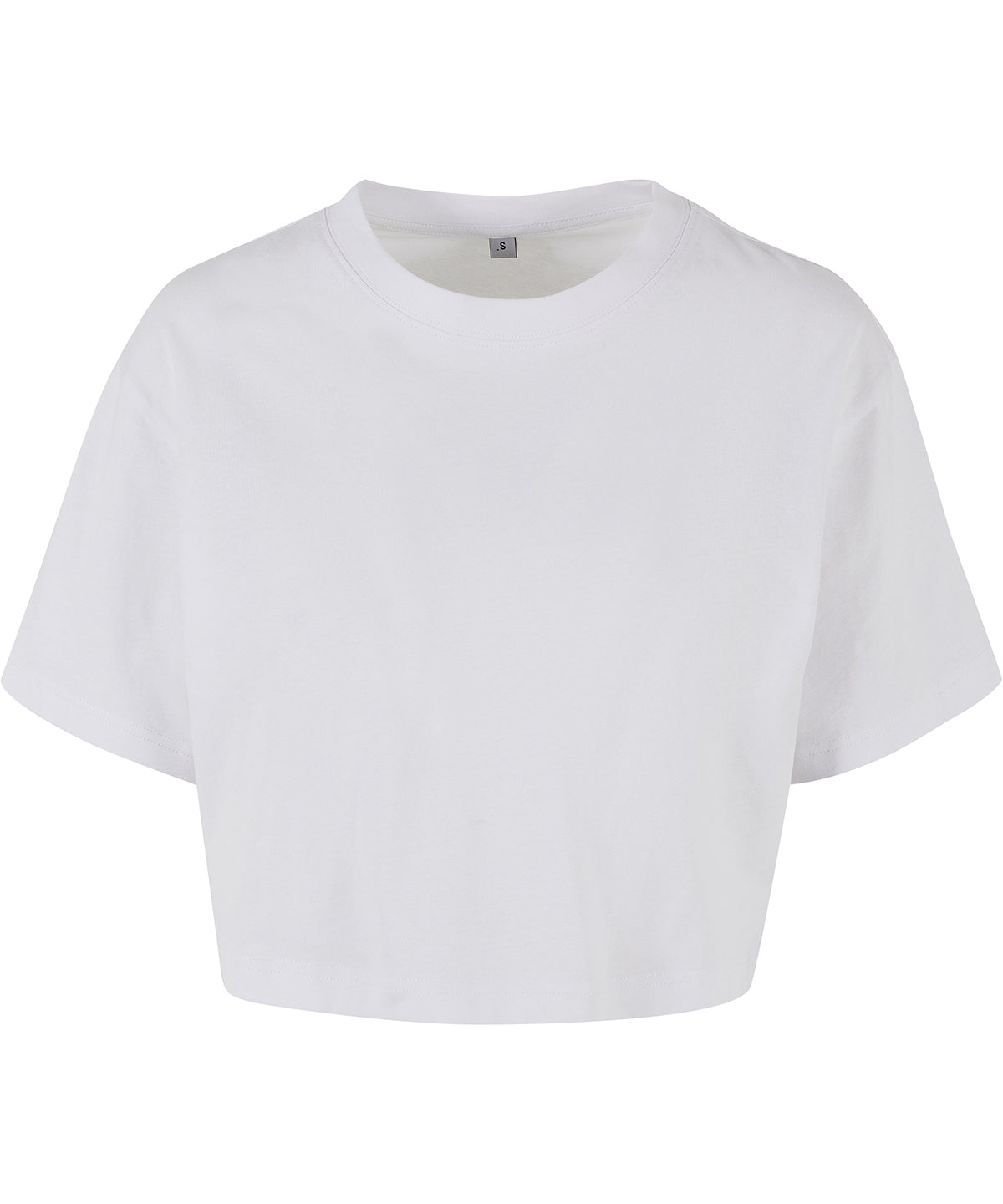 Build Your Brand Women’s short oversized tee in White, front view