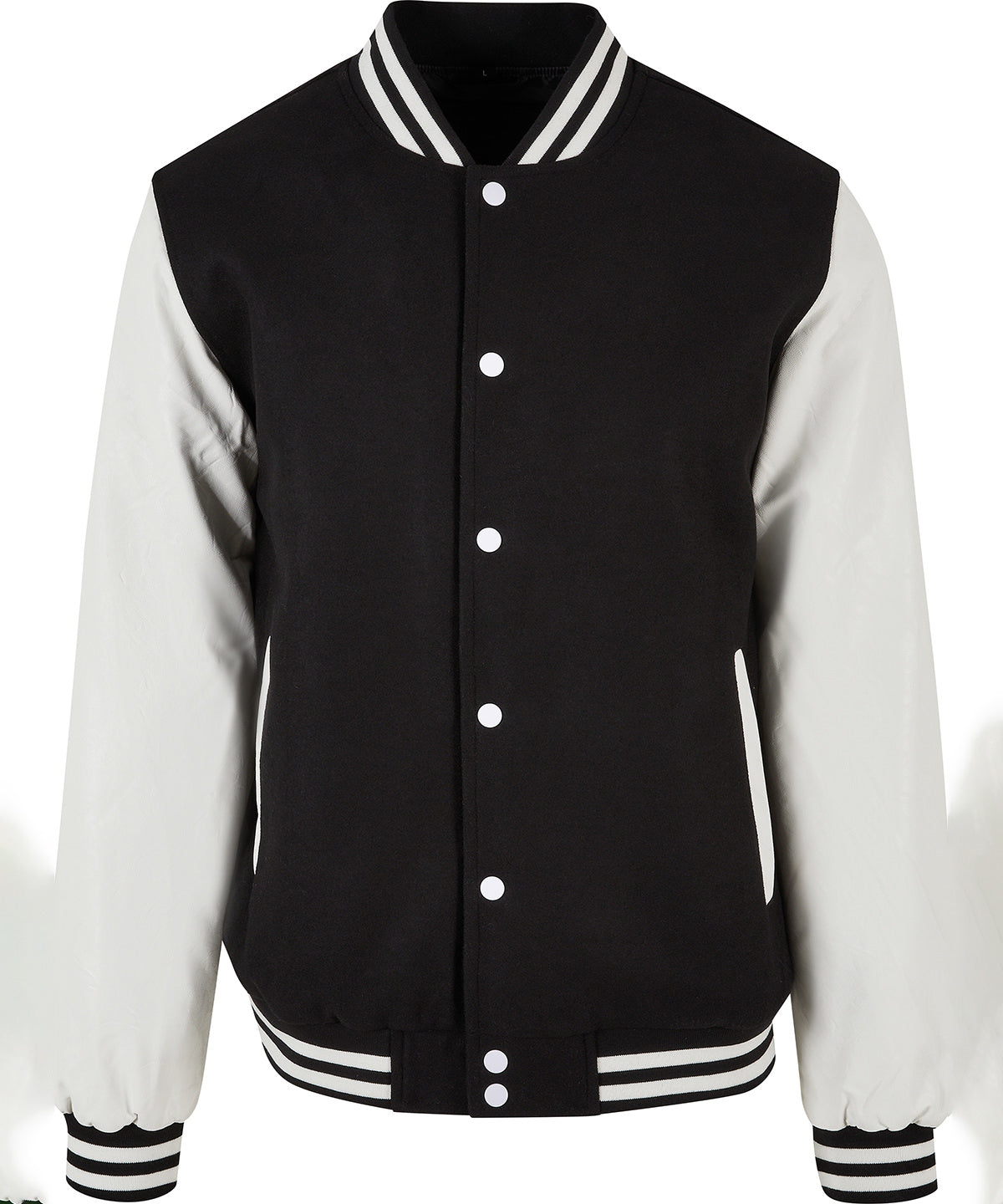 Build Your Brand Old school college jacket in Black/White, front view