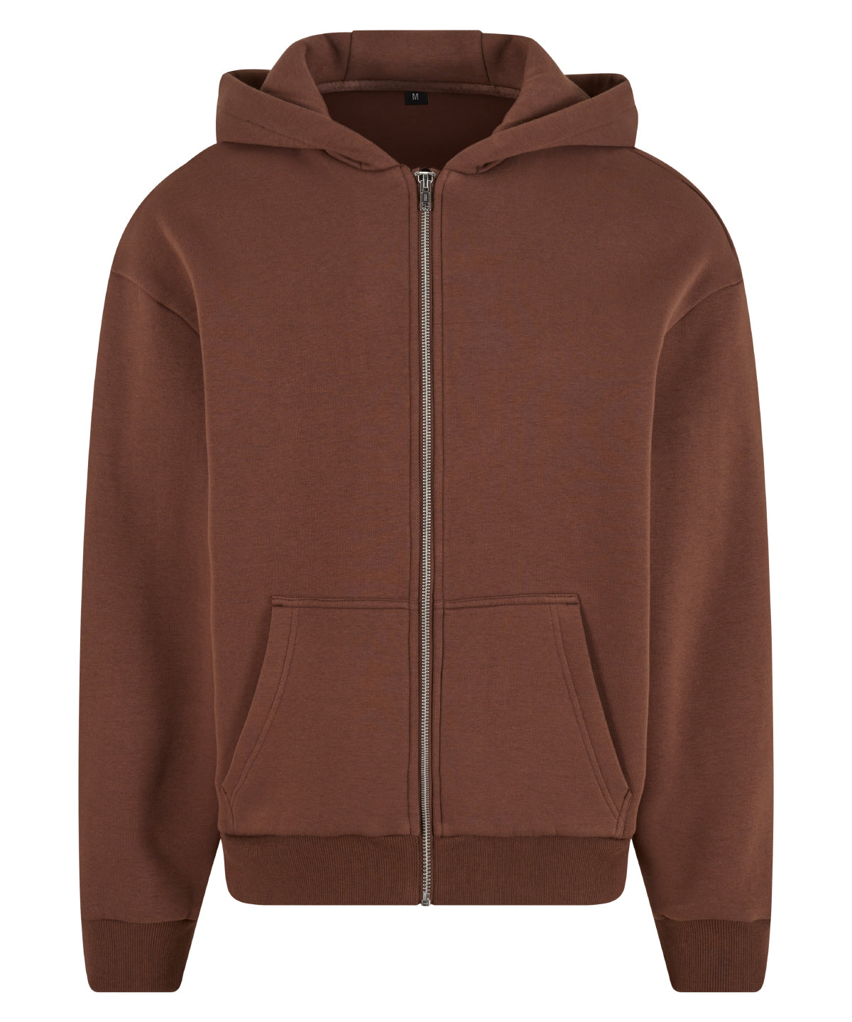 Build Your Brand Fluffy zip hoodie in Chocolate Brown, front view