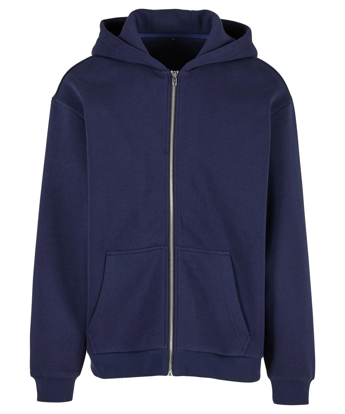 Build Your Brand Fluffy zip hoodie in Navy, front view