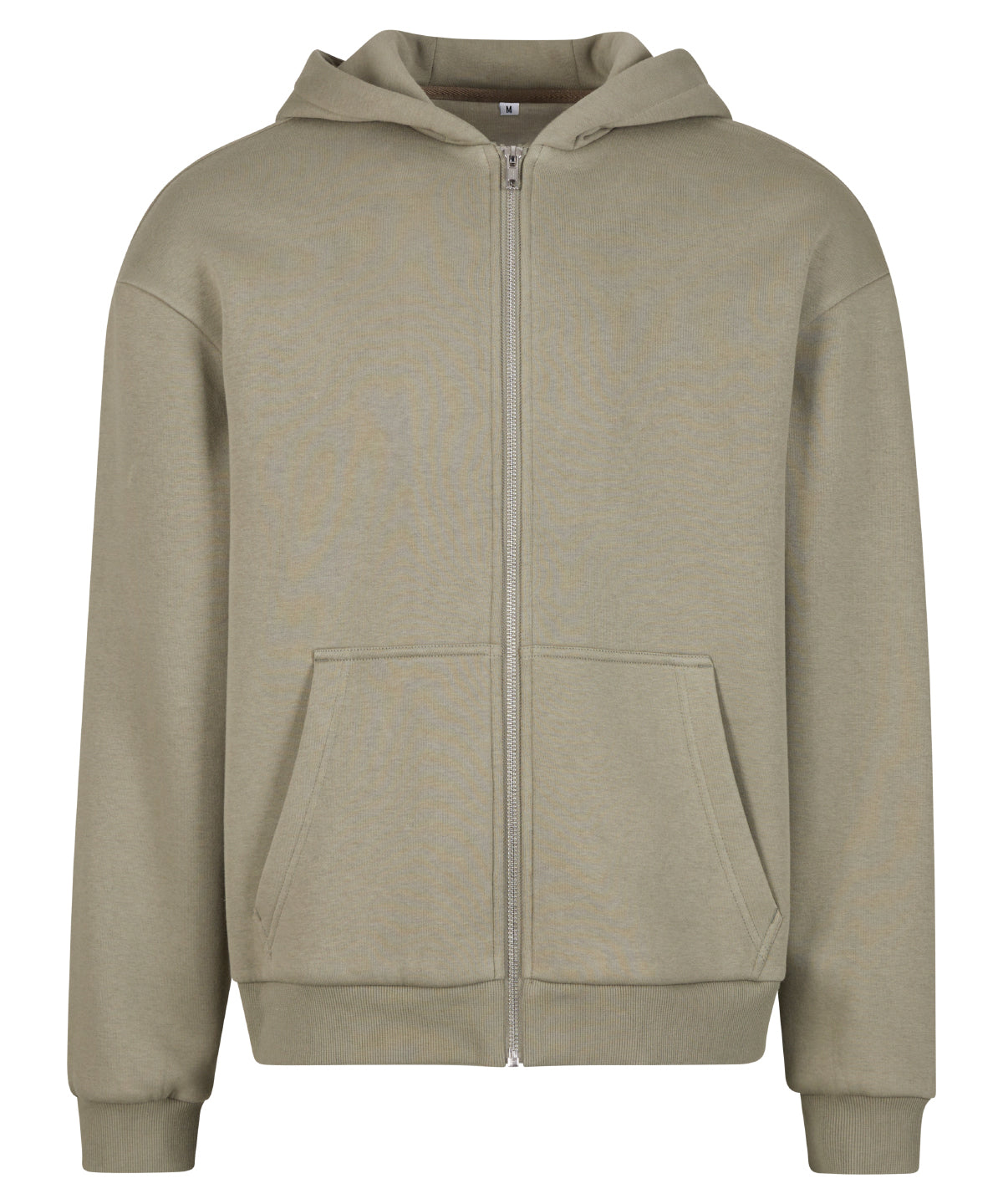 Build Your Brand Fluffy zip hoodie in Pale Olive, front view