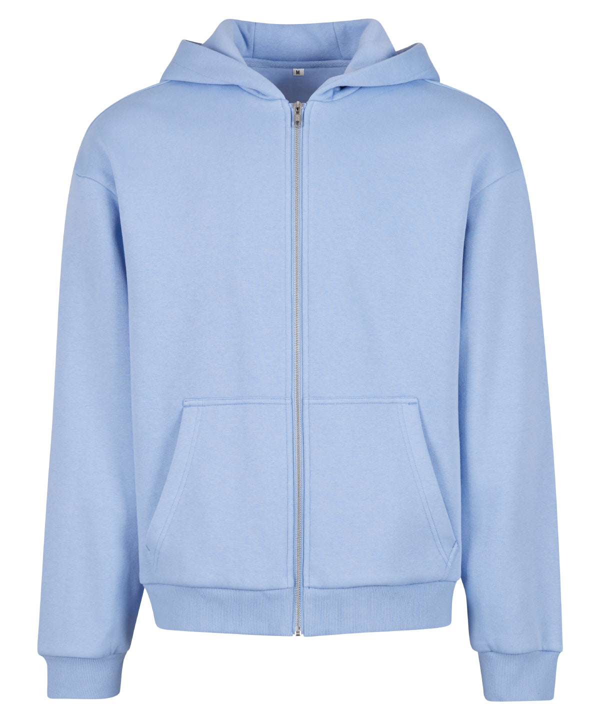 Build Your Brand Fluffy zip hoodie in Powder Blue, front view