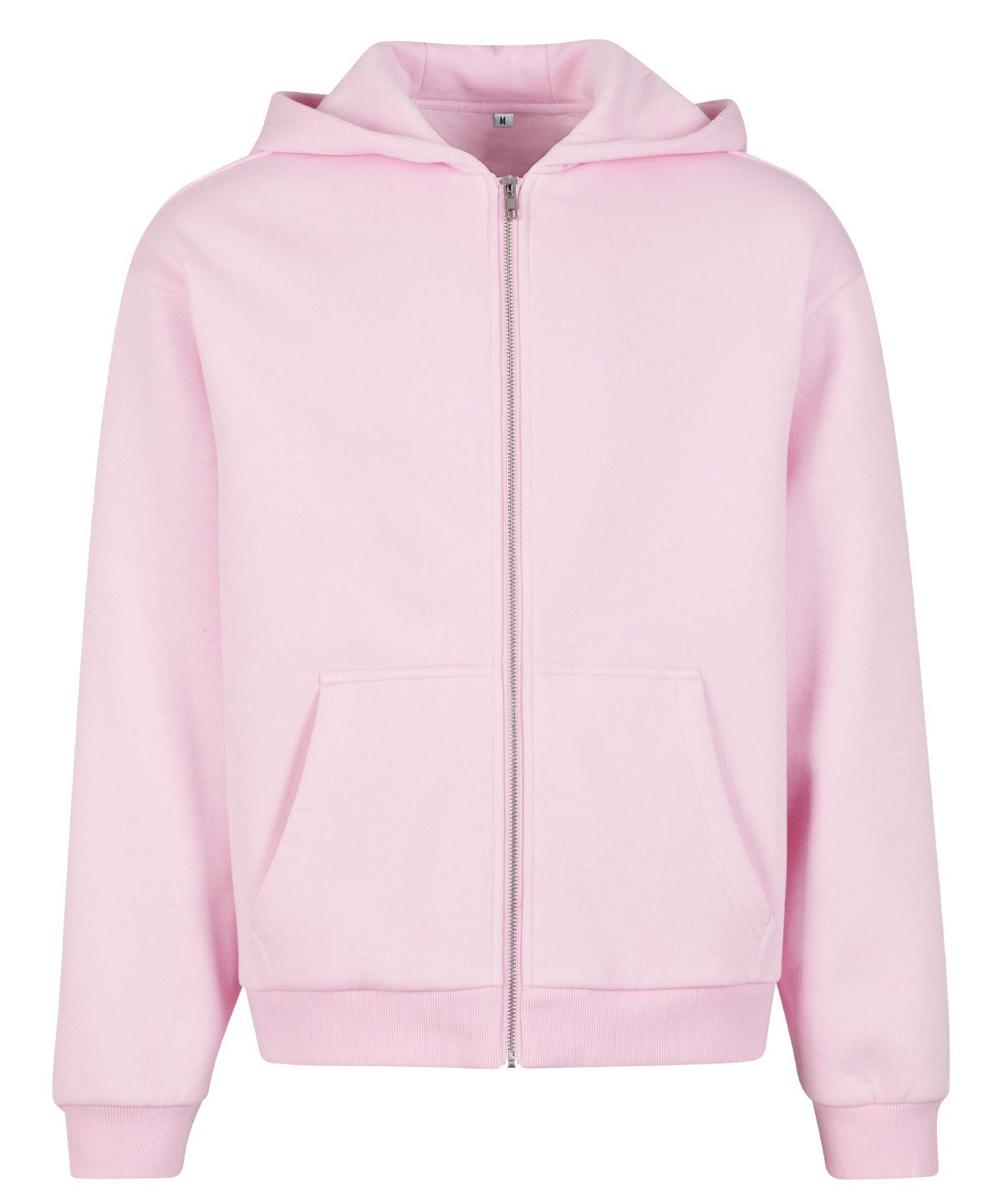 Build Your Brand Fluffy zip hoodie in Soft Pink, front view