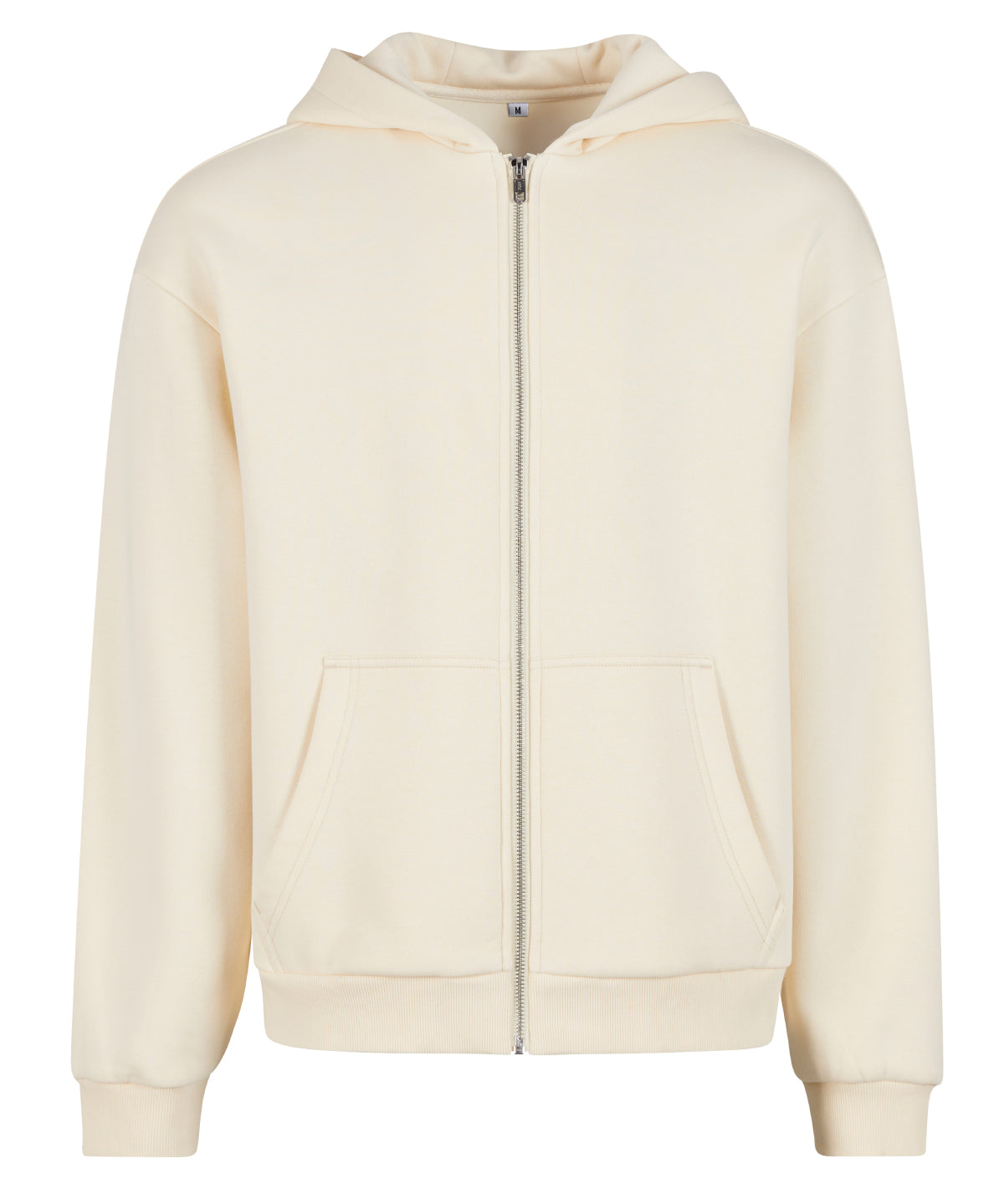 Build Your Brand Fluffy zip hoodie in White Sand, front view