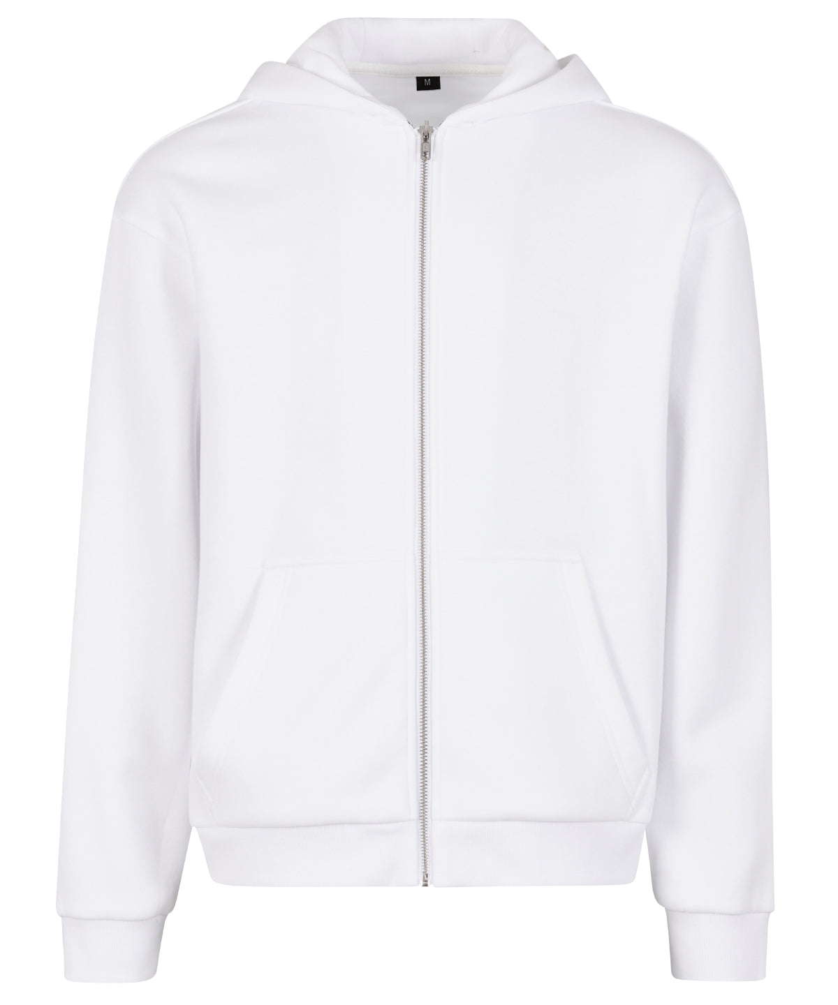 Build Your Brand Fluffy zip hoodie in White, front view