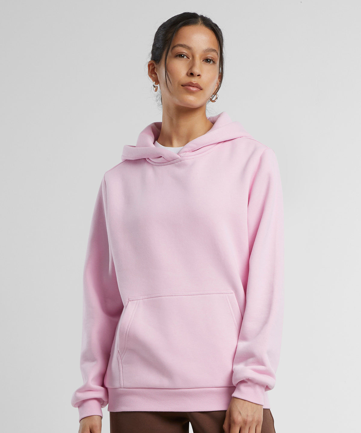 Build Your Brand Women’s fluffy hoodie, lifestyle photo