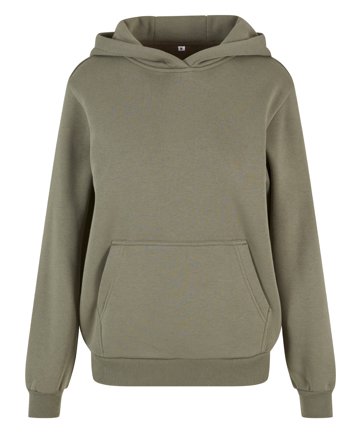 Build Your Brand Women’s fluffy hoodie in Pale Olive, front view