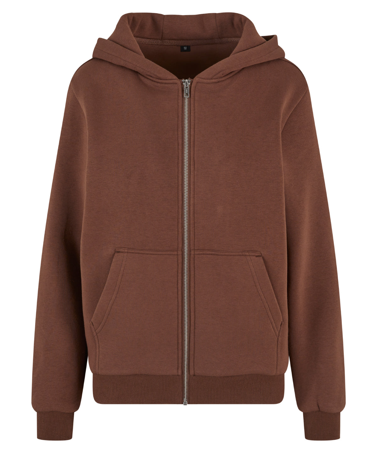 Build Your Brand Women’s fluffy zip hoodie in Chocolate Brown, front view