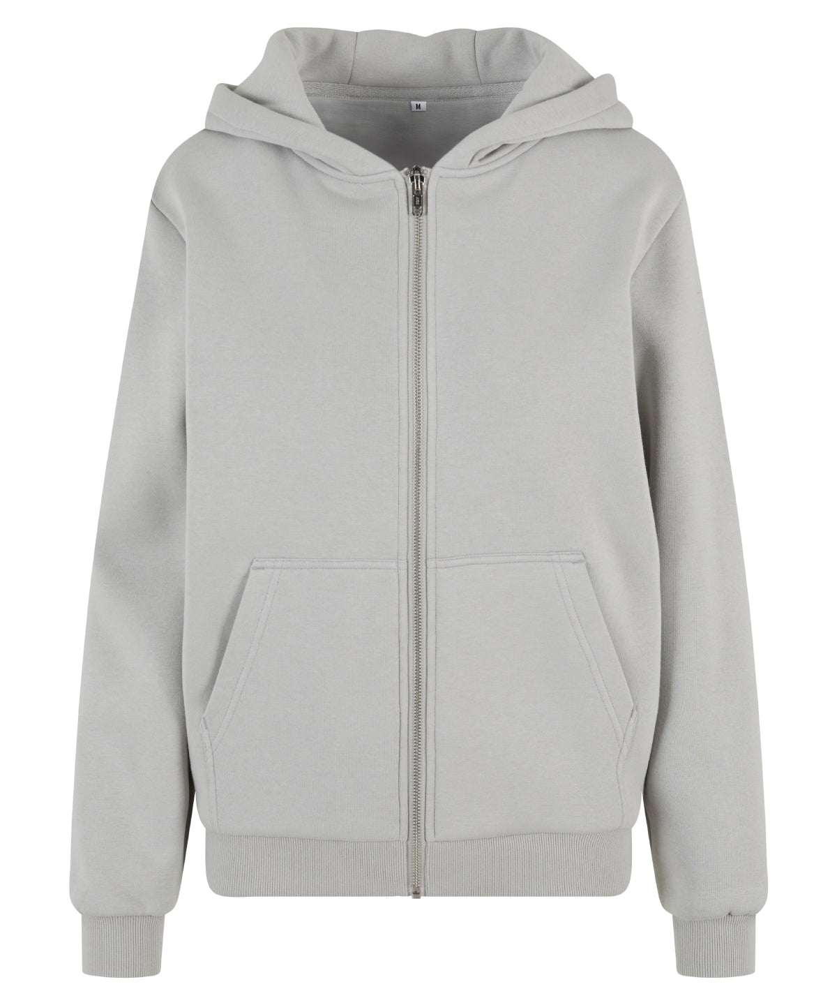 Build Your Brand Women’s fluffy zip hoodie in Light Asphalt, front view