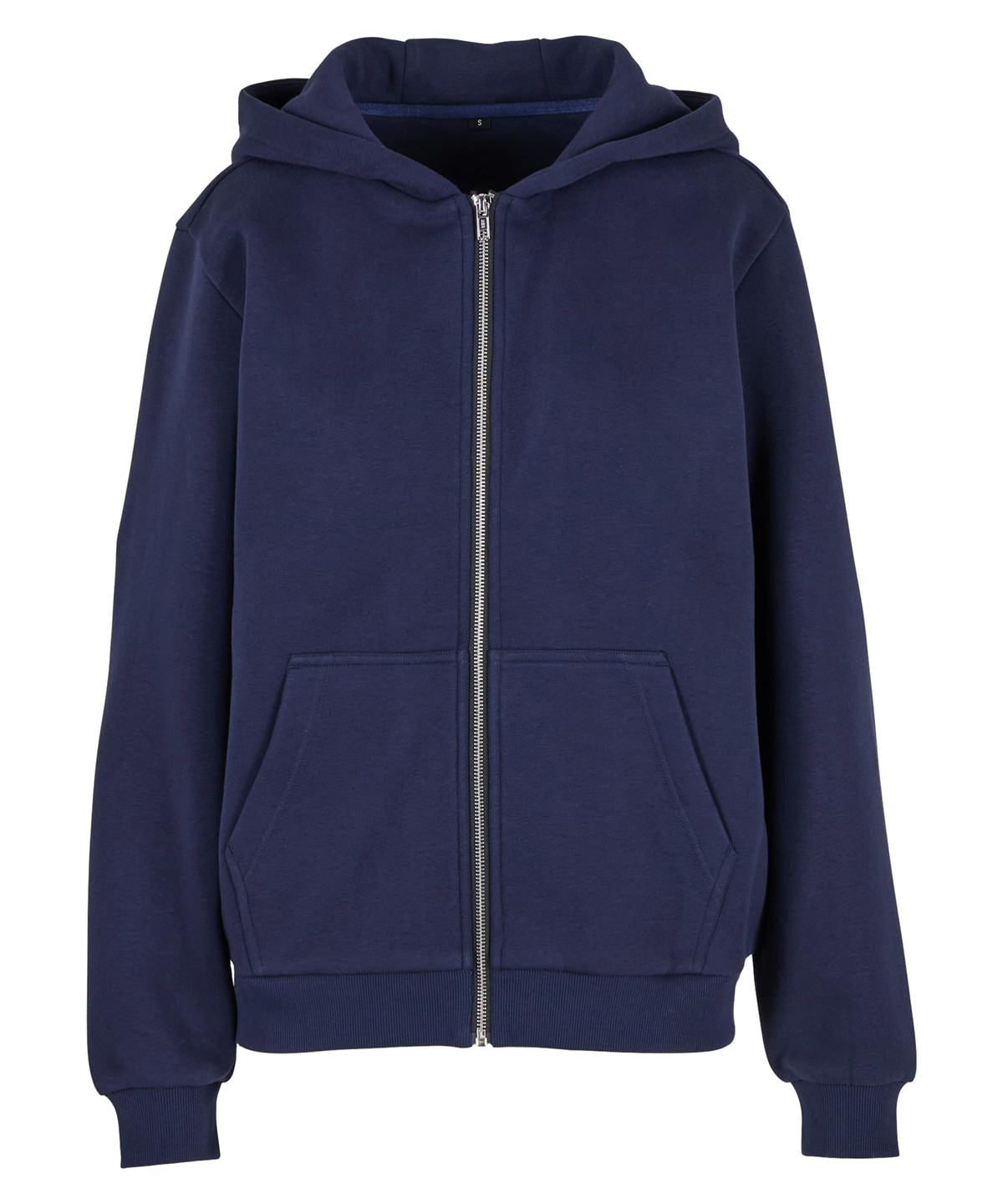 Build Your Brand Women’s fluffy zip hoodie in Navy, front view