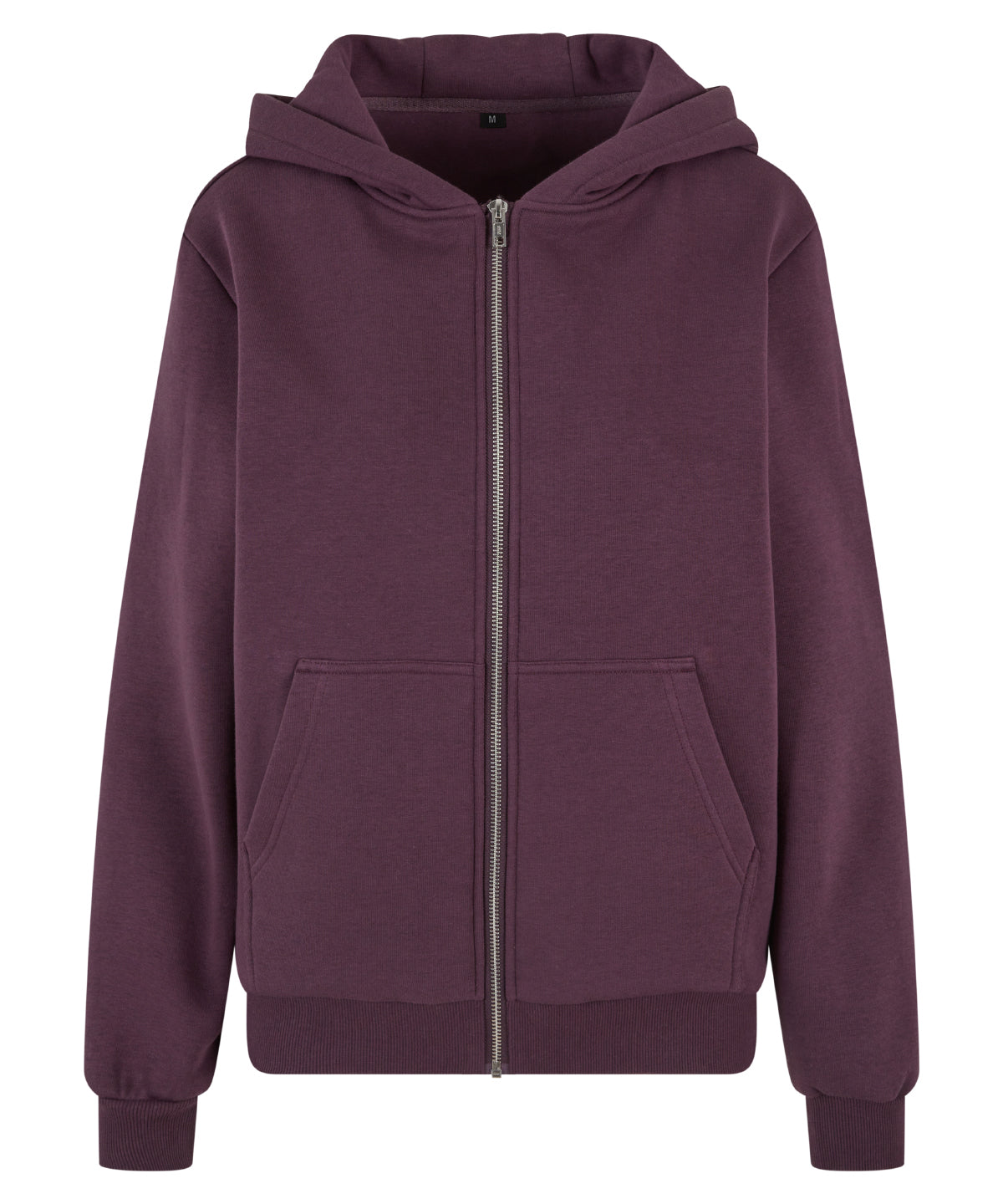 Build Your Brand Women’s fluffy zip hoodie in Plum Purple, front view