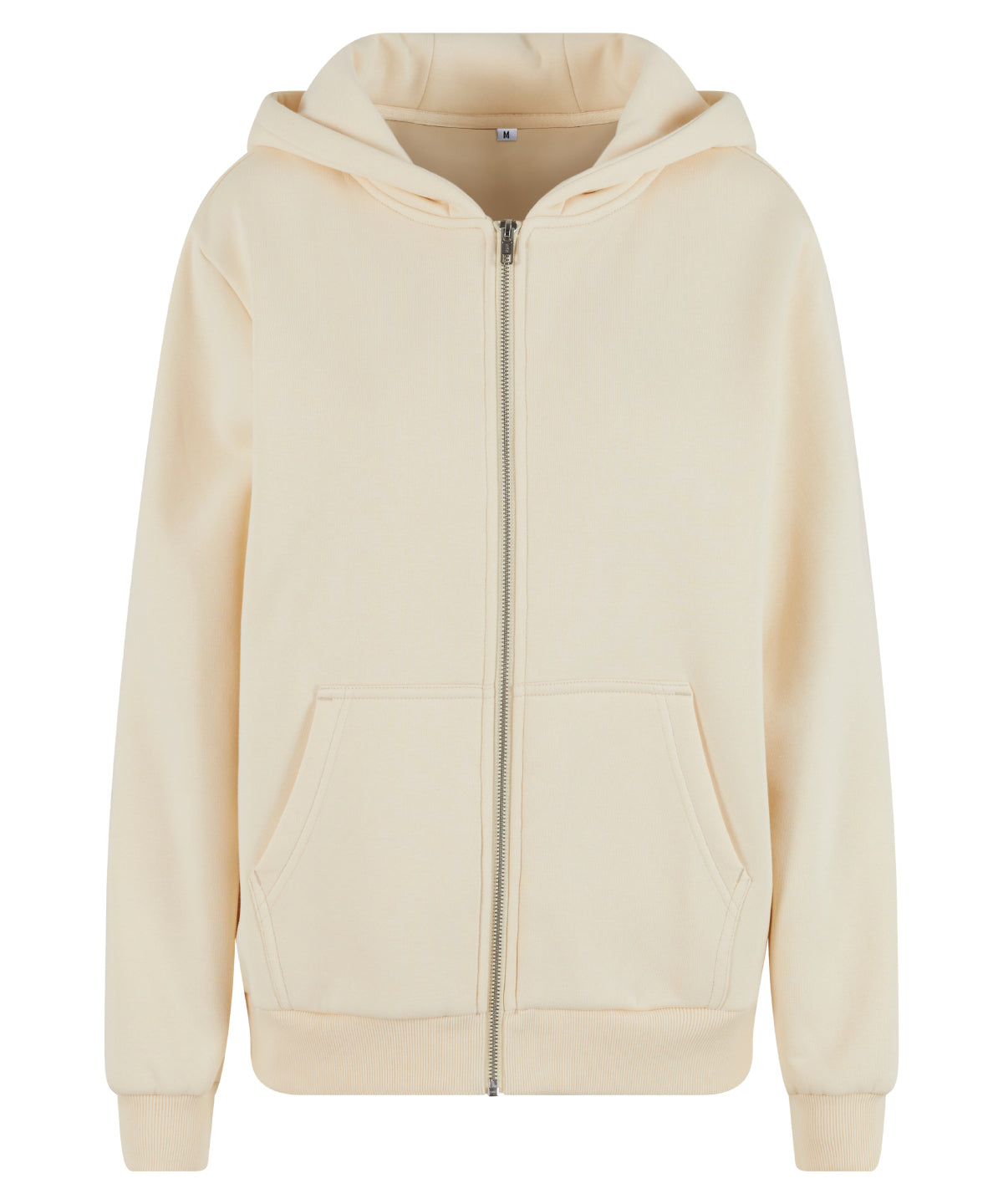 Build Your Brand Women’s fluffy zip hoodie in White Sand, front view