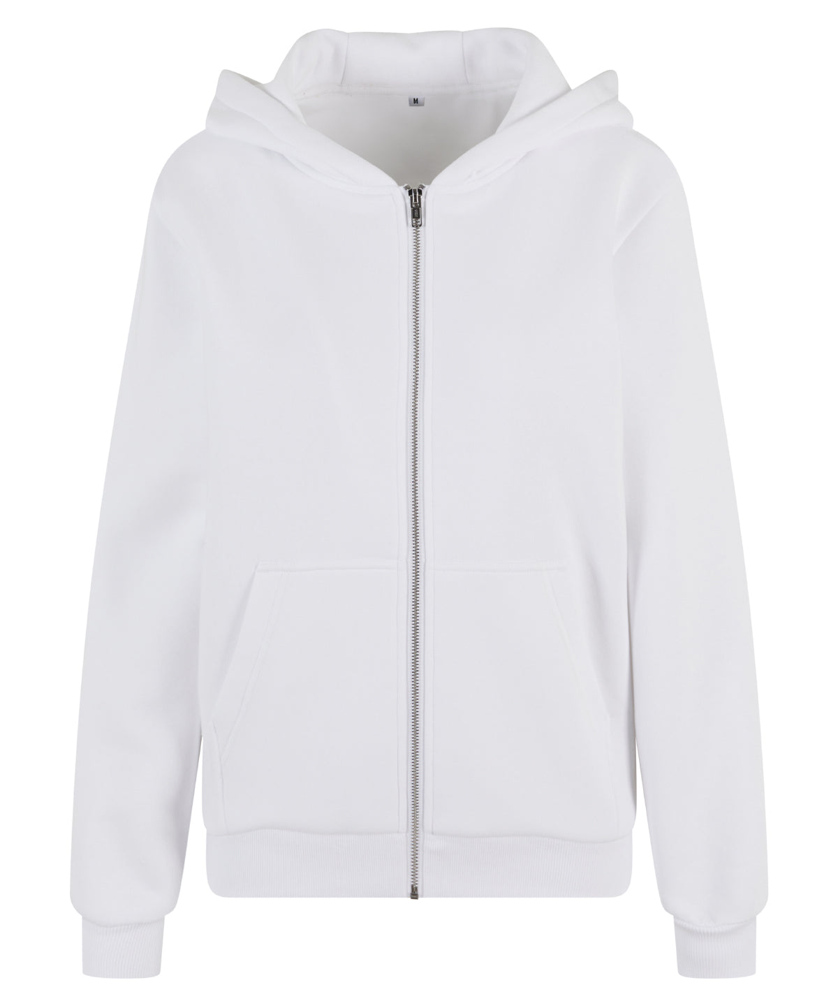 Build Your Brand Women’s fluffy zip hoodie in White, front view